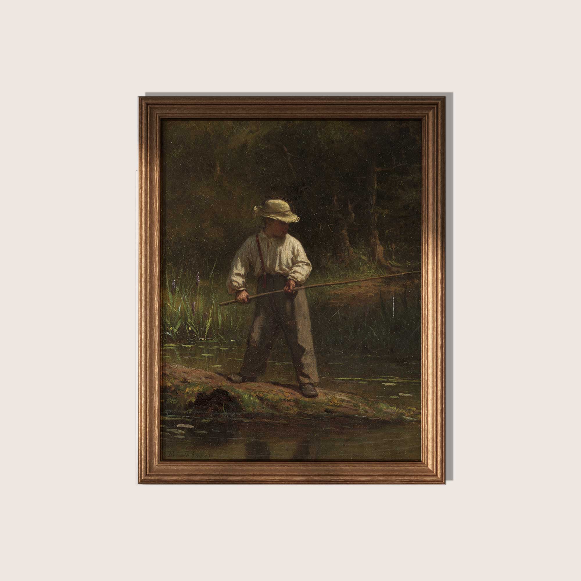 Country boy fishing, rustic wall art print by Eastman Johnson