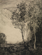Vintage Landscape Etching Print