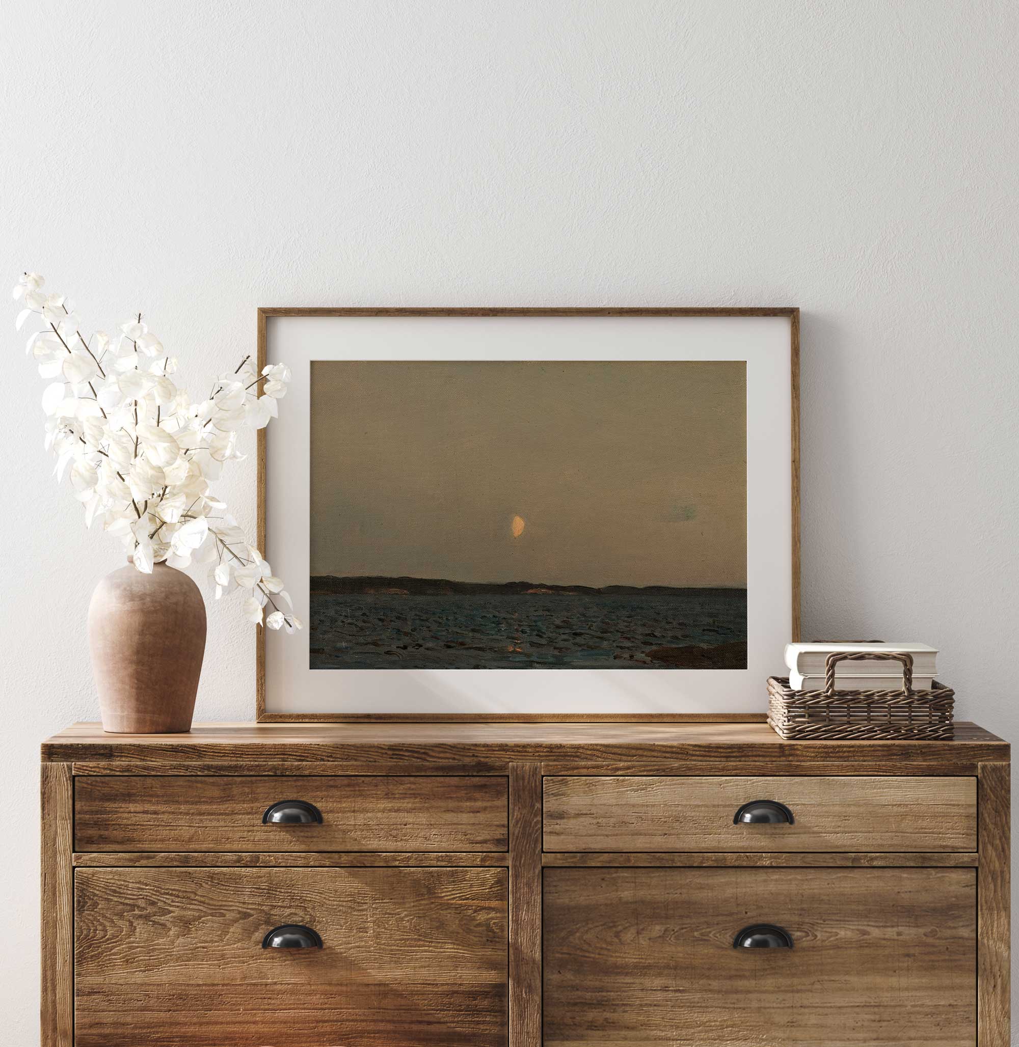Moonlit Ocean with Distant Shoreline Art Print