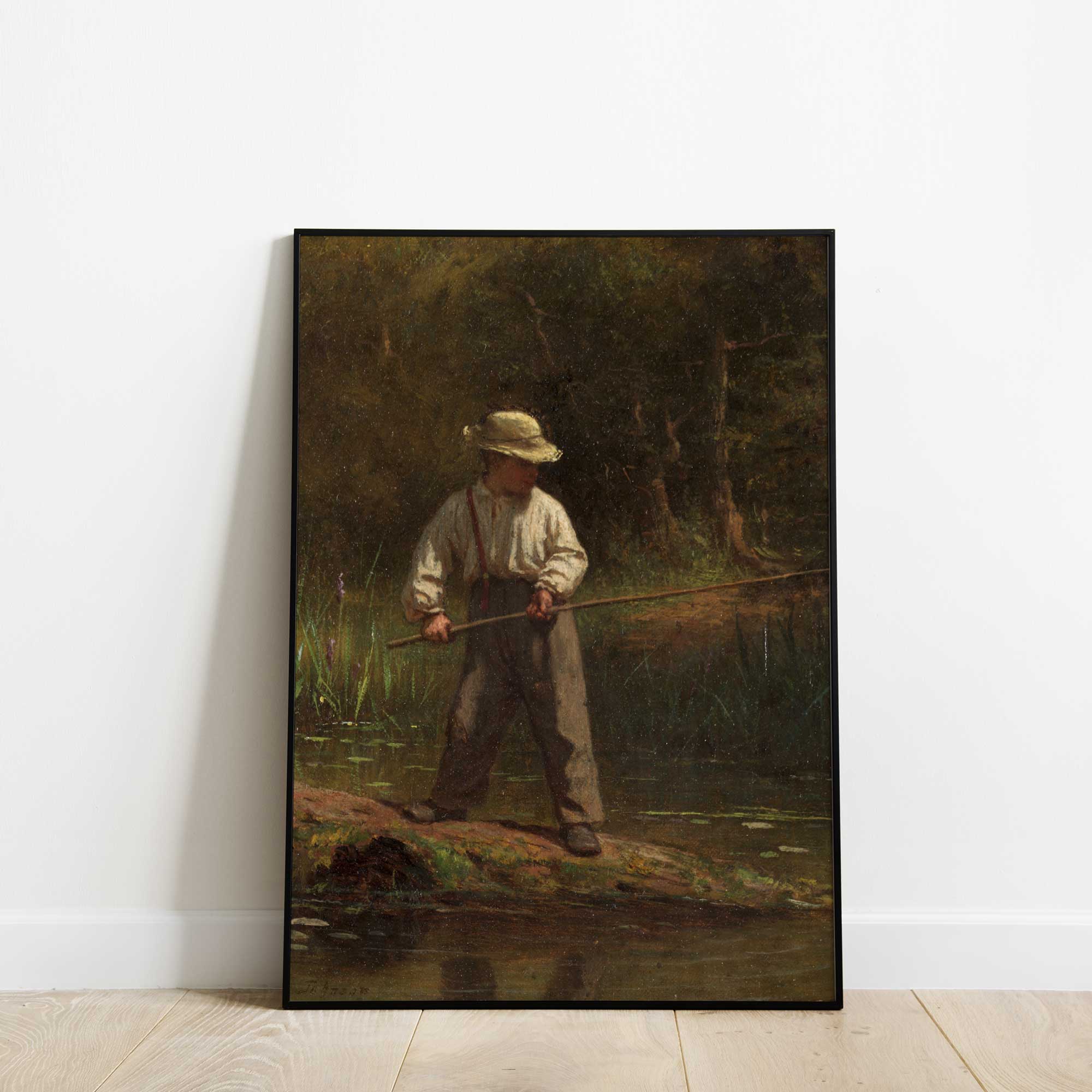 Country boy fishing, rustic wall art print by Eastman Johnson
