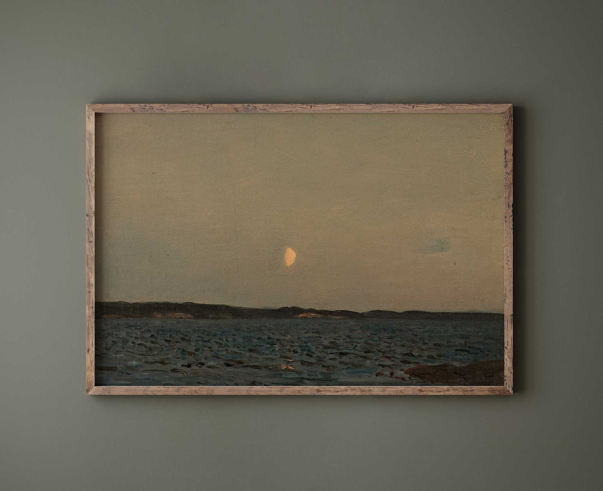 Moonlit Ocean with Distant Shoreline Art Print