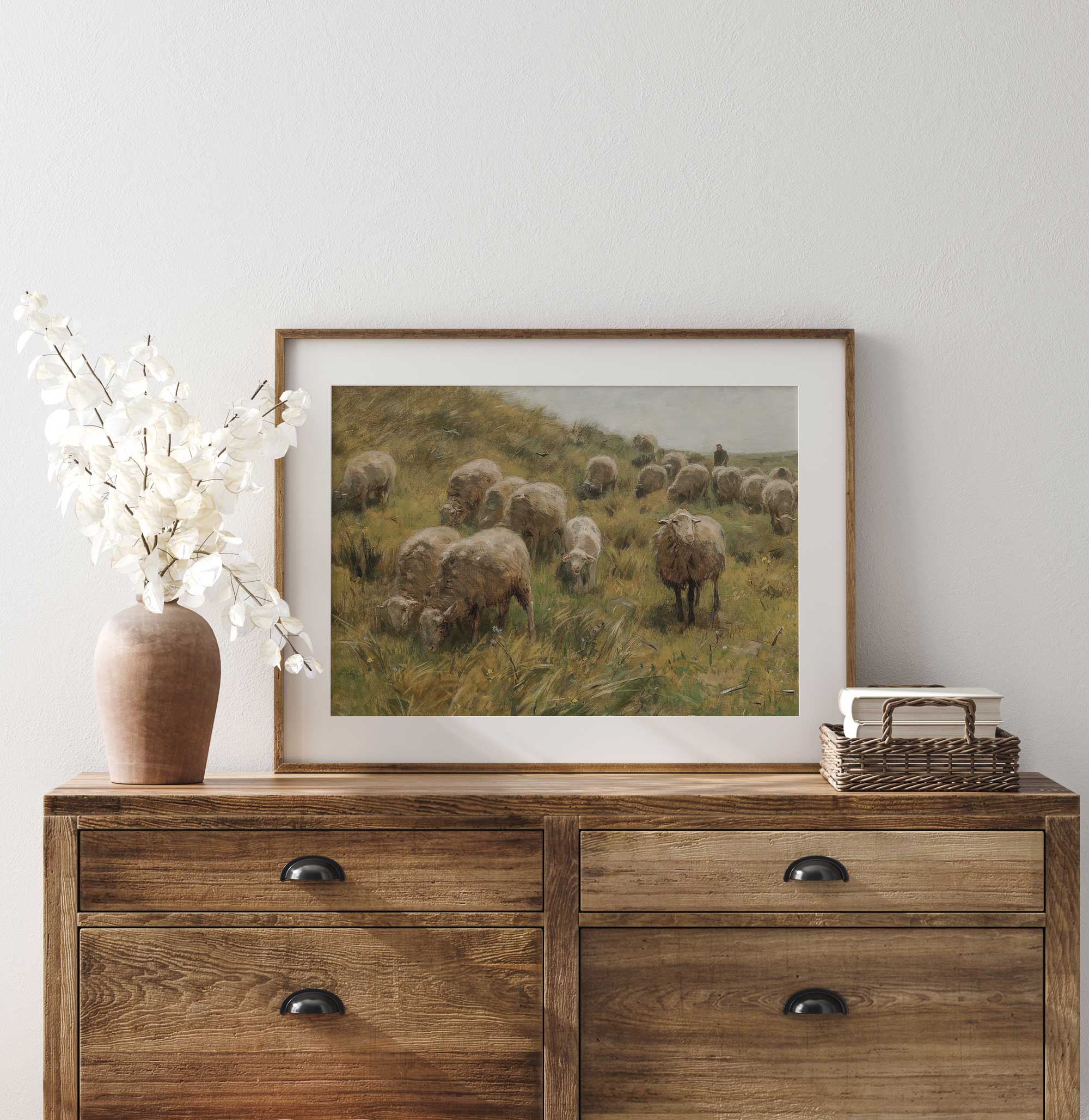 Rustic Sheep Pastoral Print - Modern Farmhouse Decor