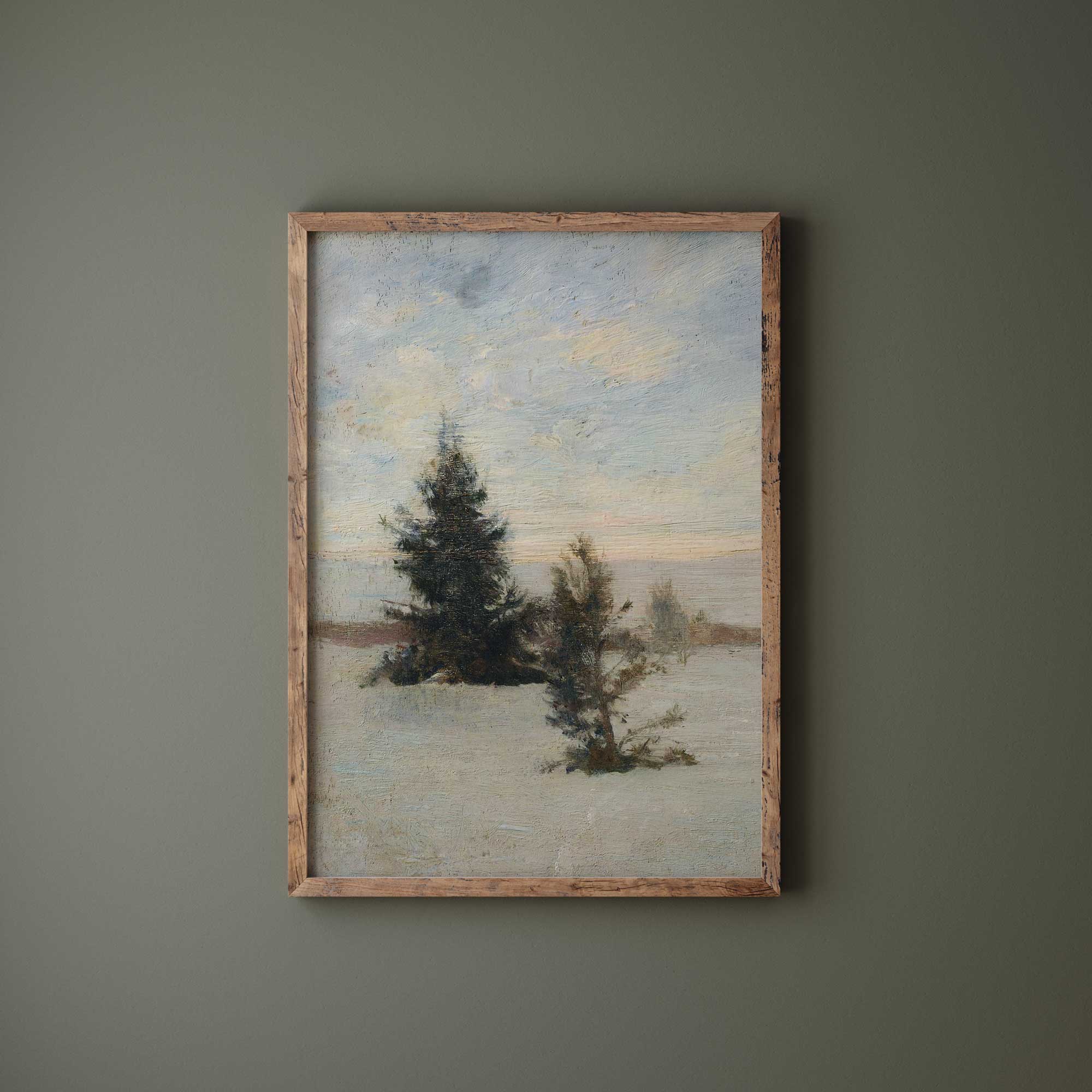 Pine trees in a winter landscape art print