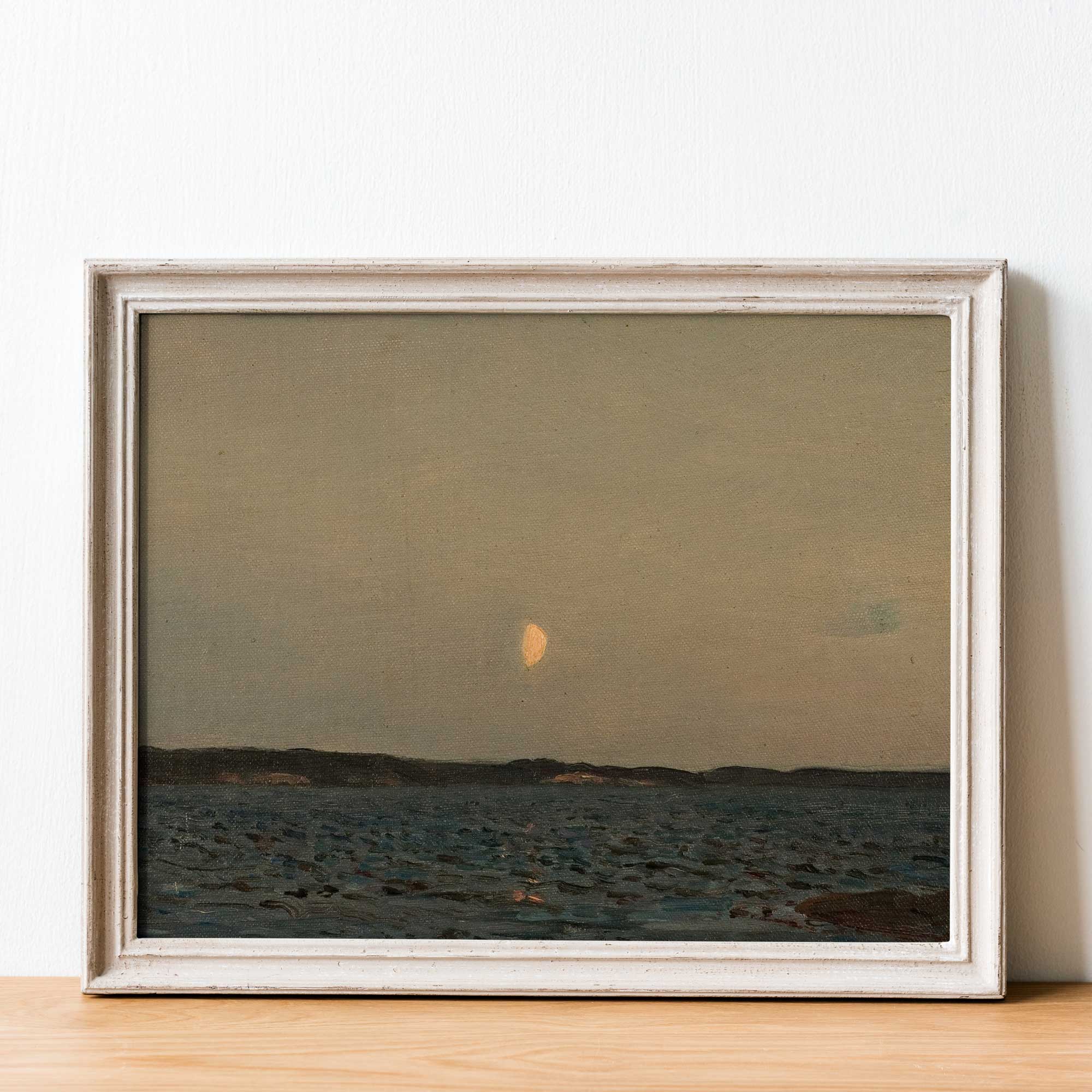 Moonlit Ocean with Distant Shoreline Art Print