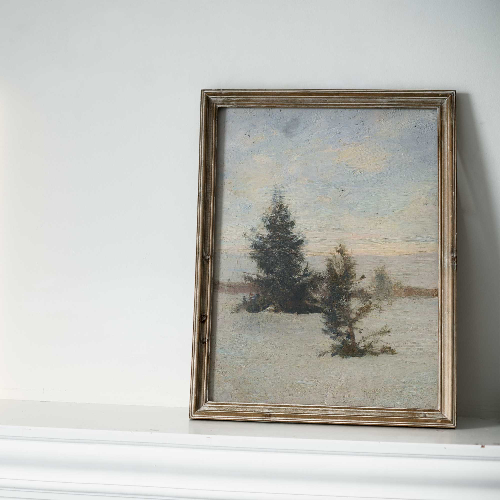 Pine trees in a winter landscape art print