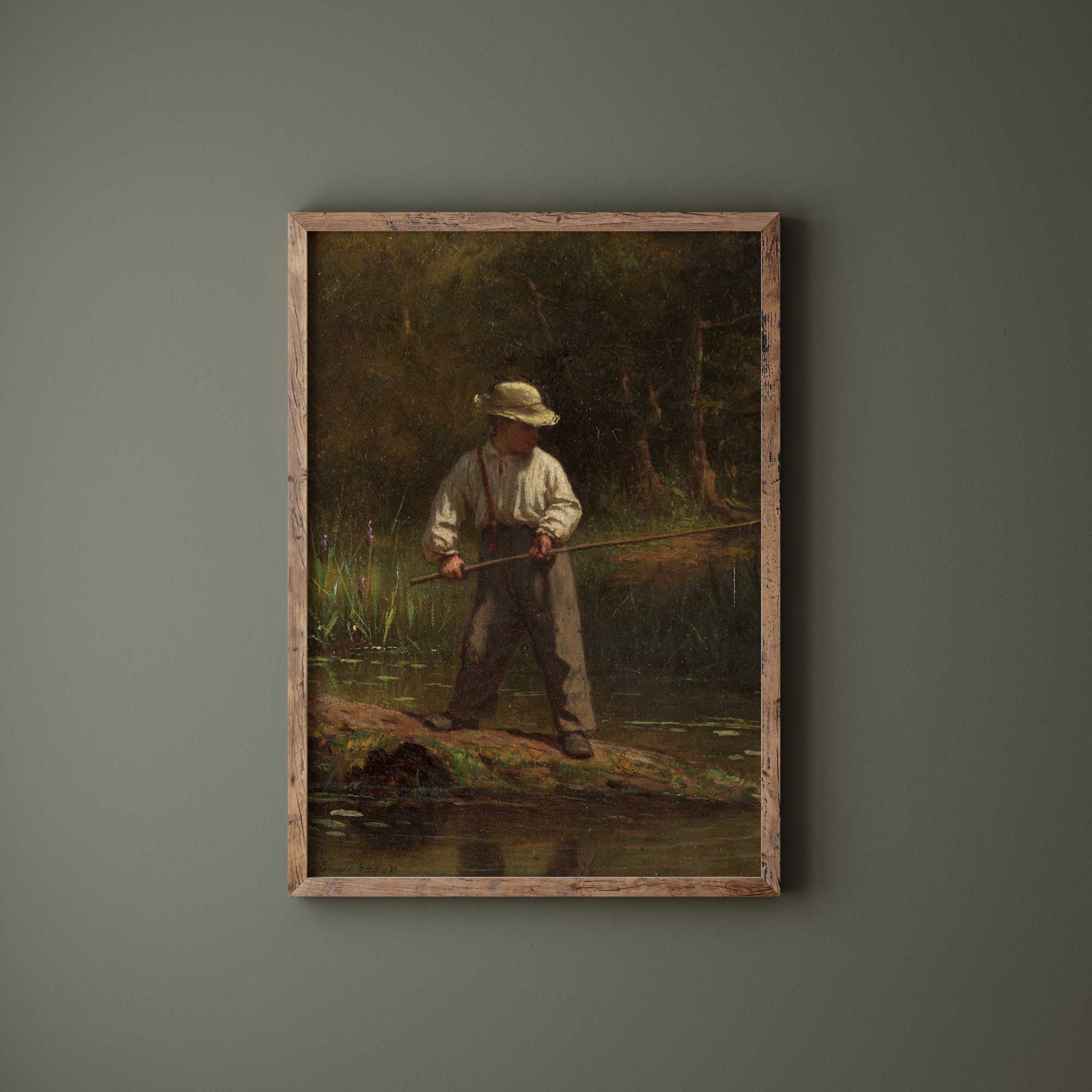 Country boy fishing, rustic wall art print by Eastman Johnson