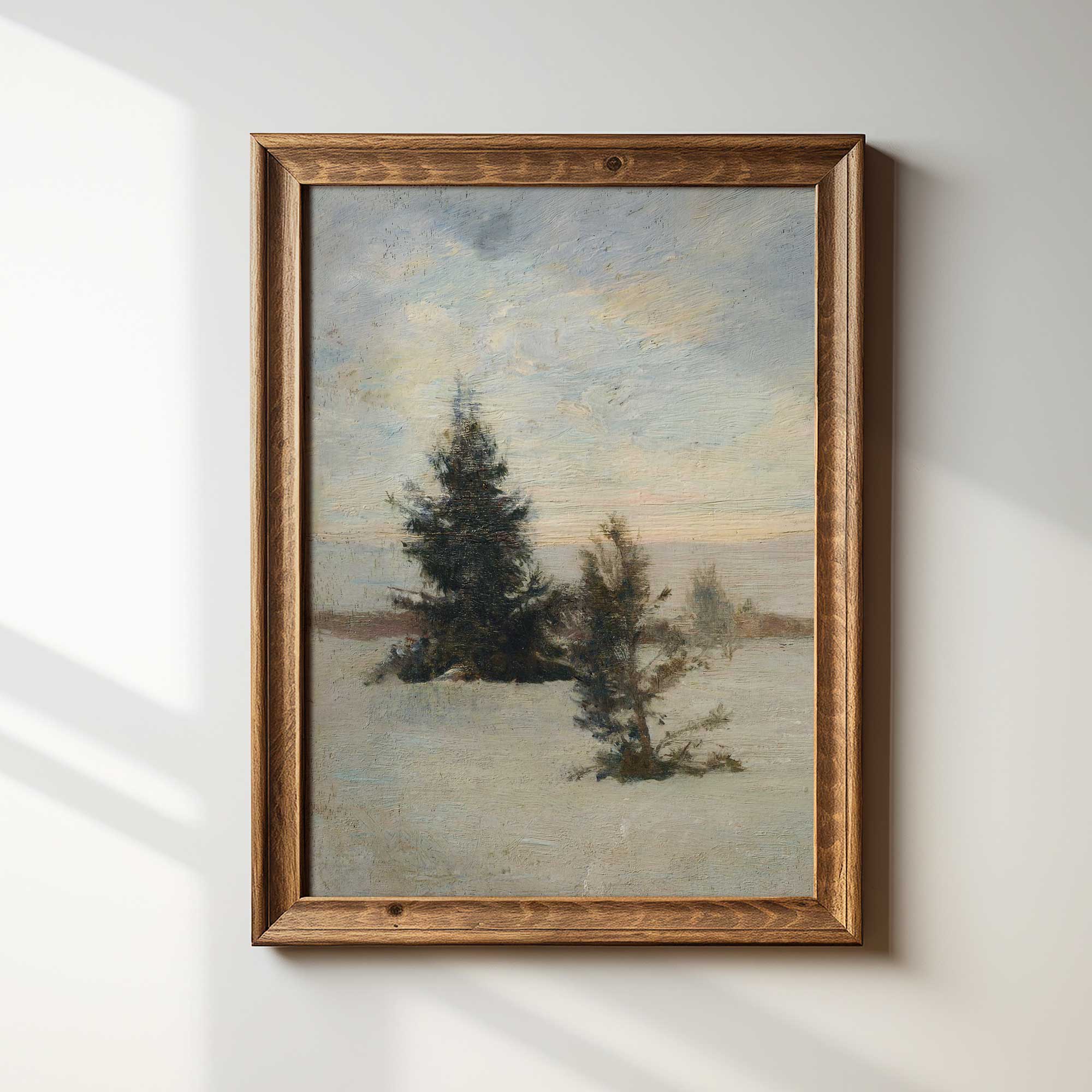 Pine trees in a winter landscape art print