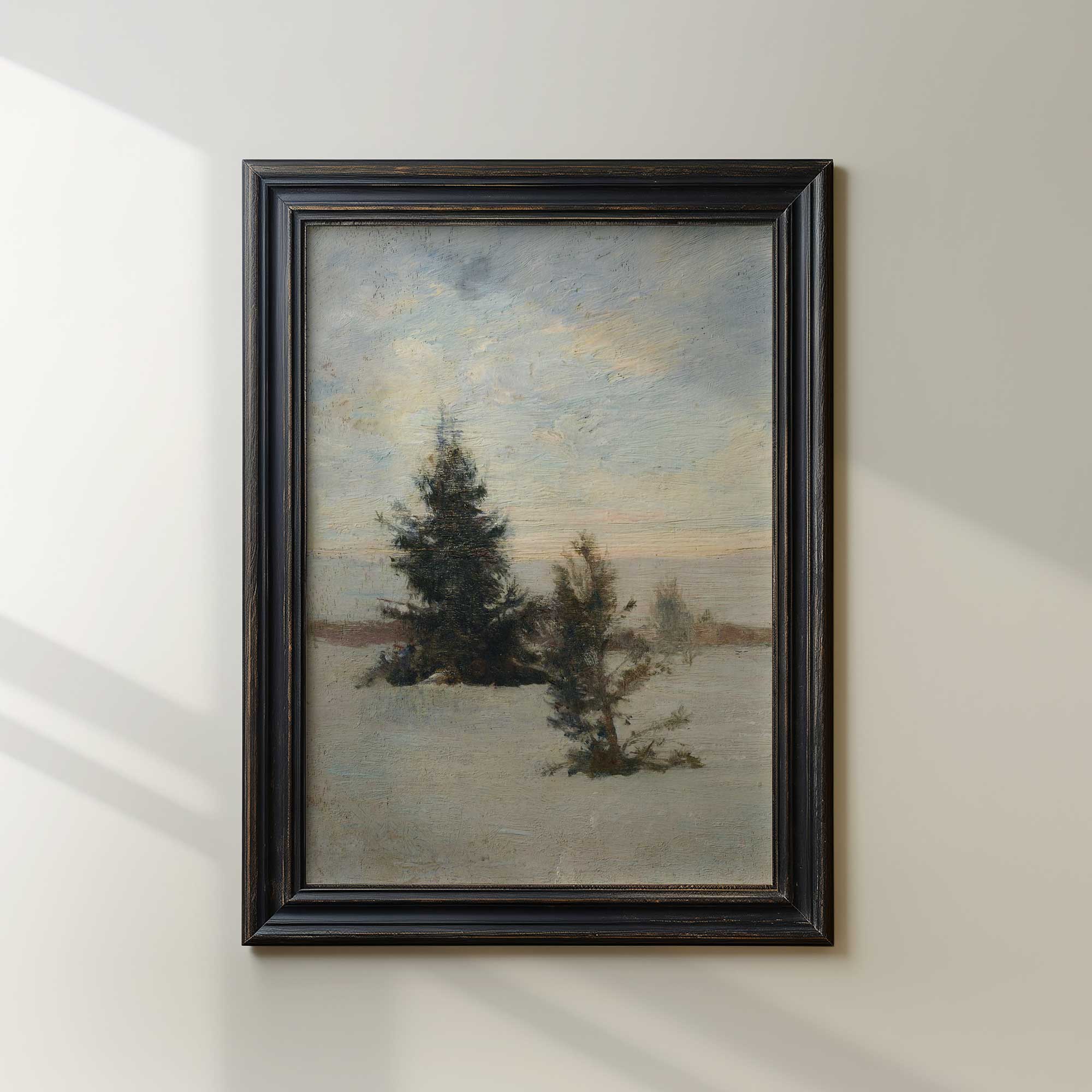 Pine trees in a winter landscape art print