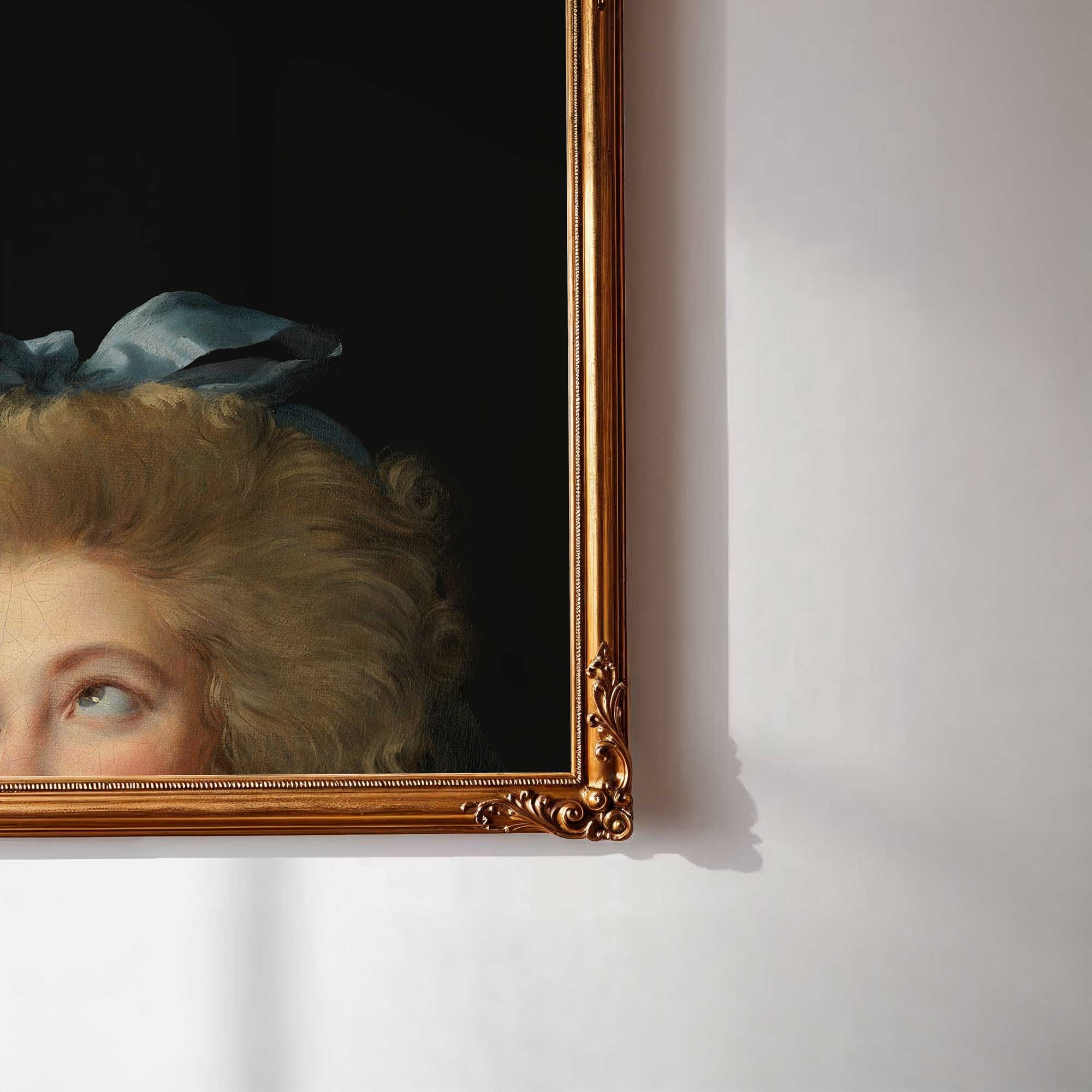 Framed Eclectic Vintage Portrait Print portrait of a woman with a decorative headpiece on a white wall