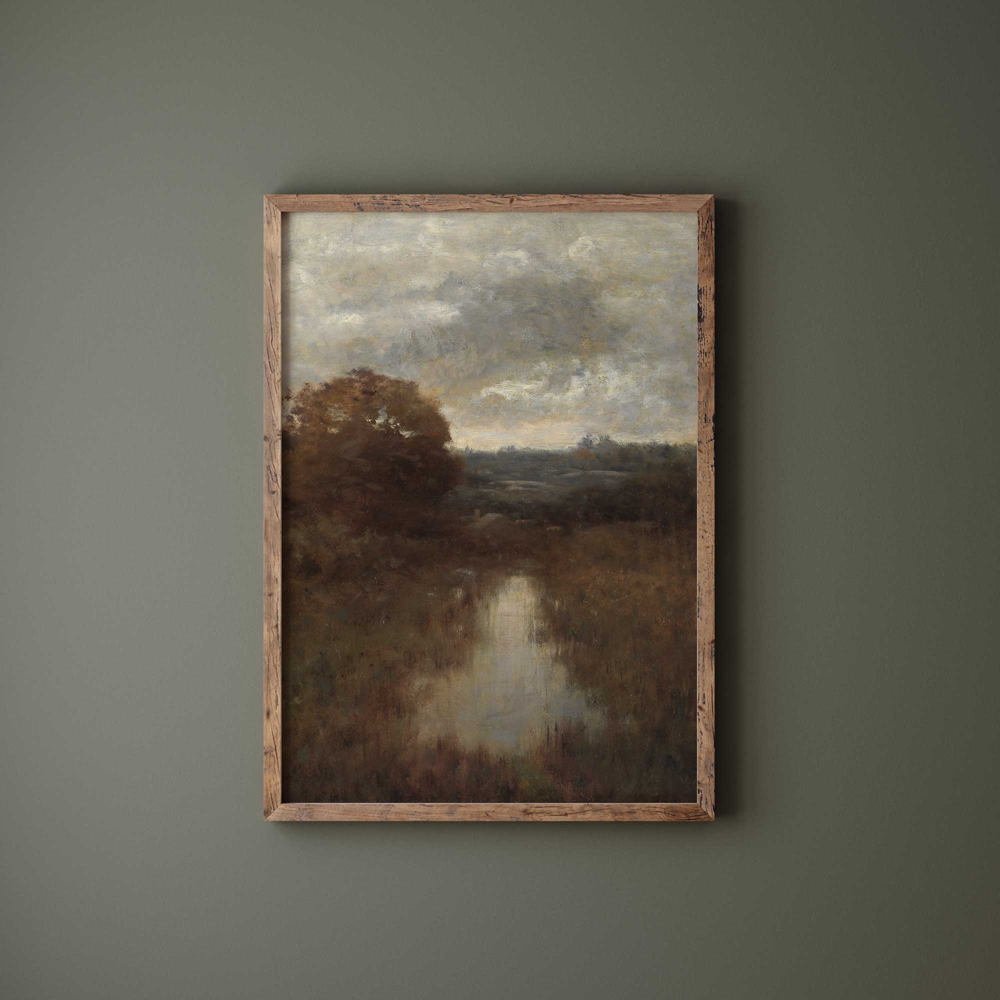 Framed Rustic Wall Art on a dark green wall