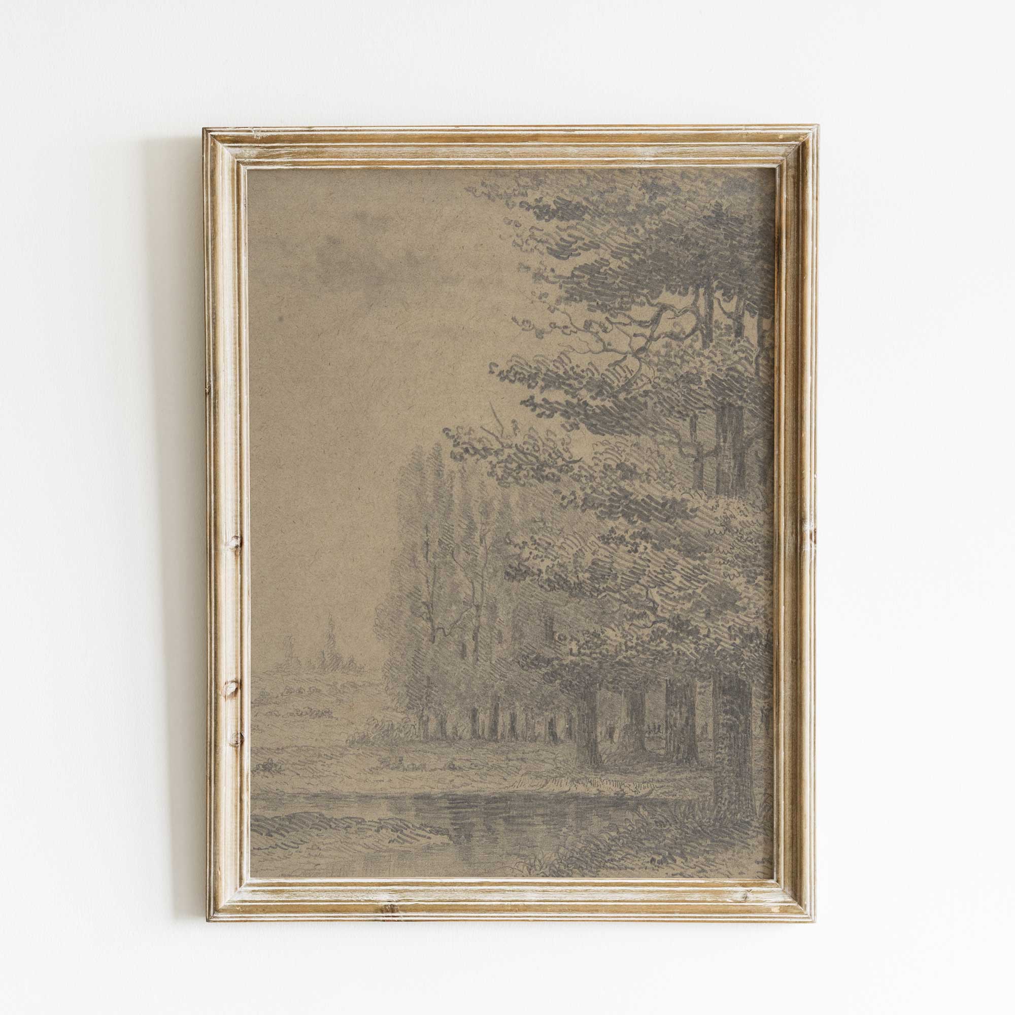 Serene Forest Landscape Sketch Wall Art