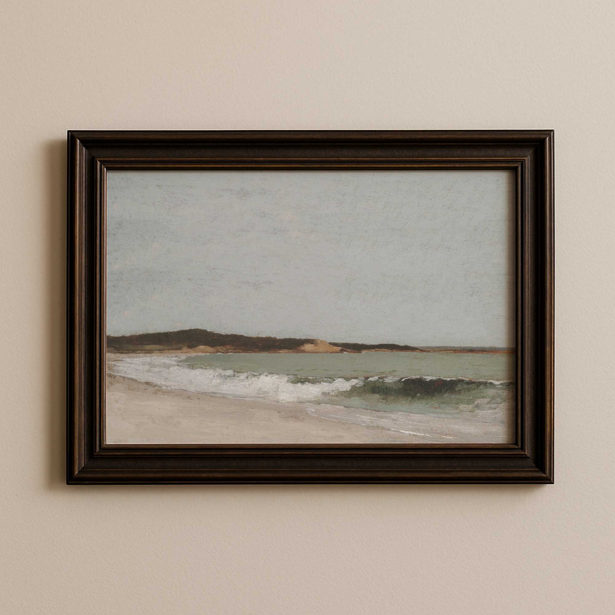 Vintage Coastal Wall Art in dark brown frame