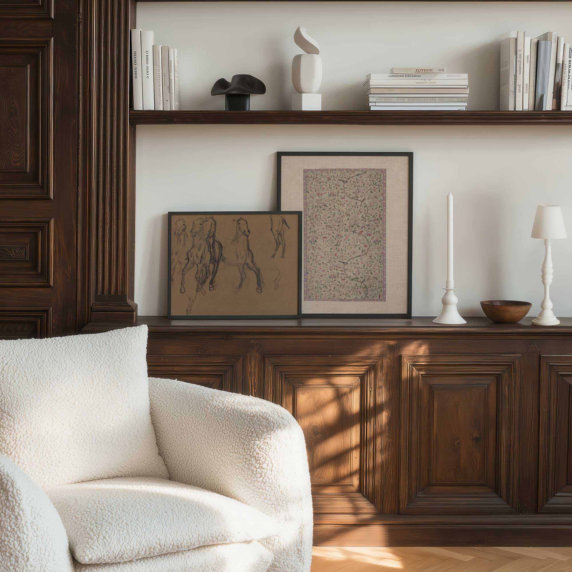 Vintage Chinoiserie Botanical Print in Modern Black Frame
