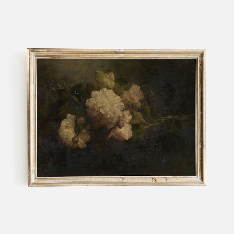 Moody Peonies Dark Floral Print