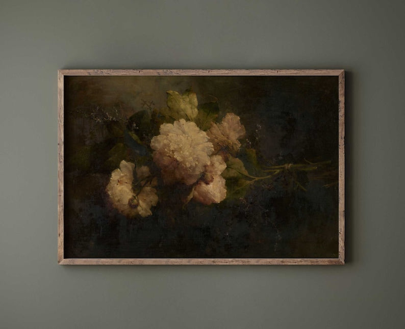 Moody Peonies Dark Floral Print