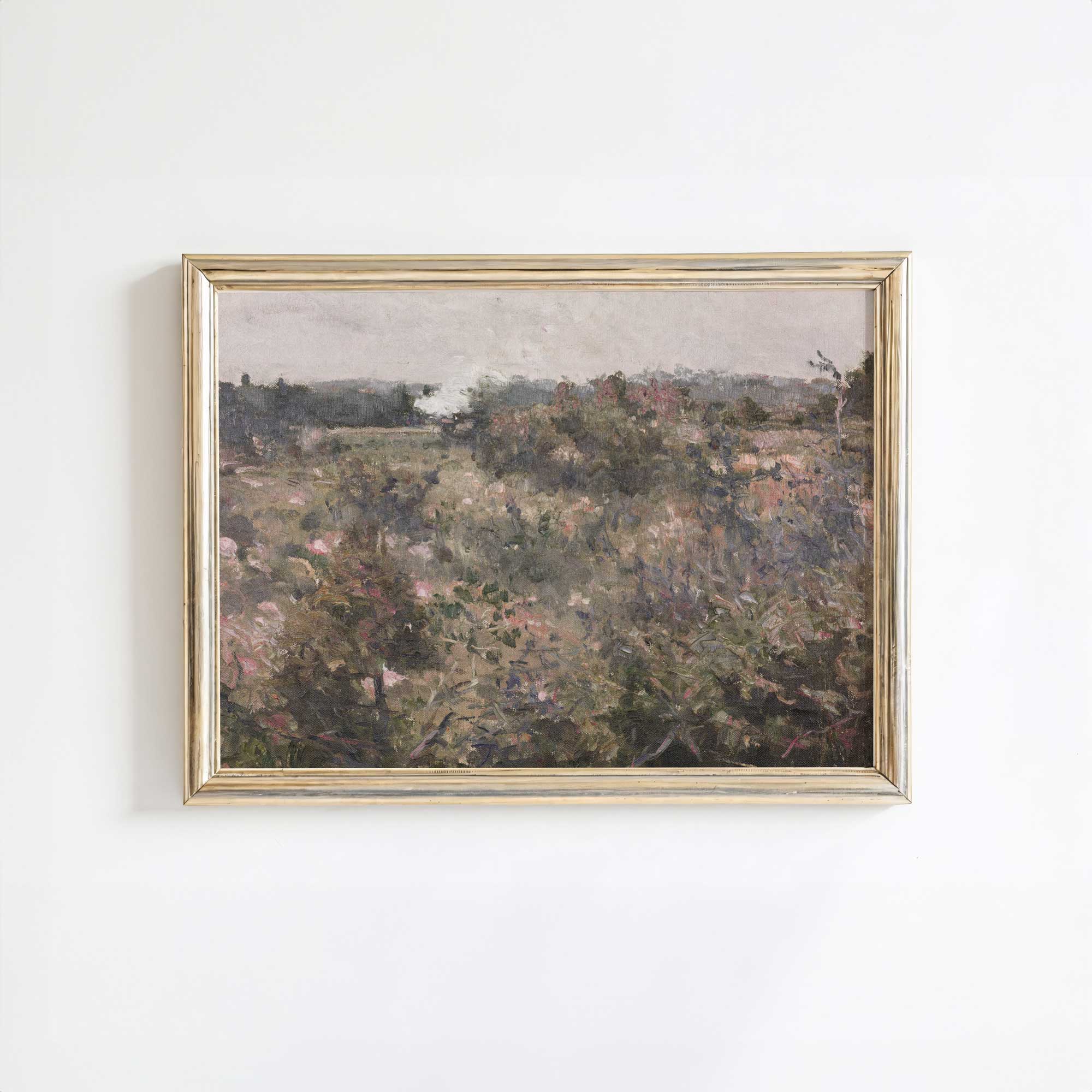Framed French Meadow Field Landscape Print on a white wall