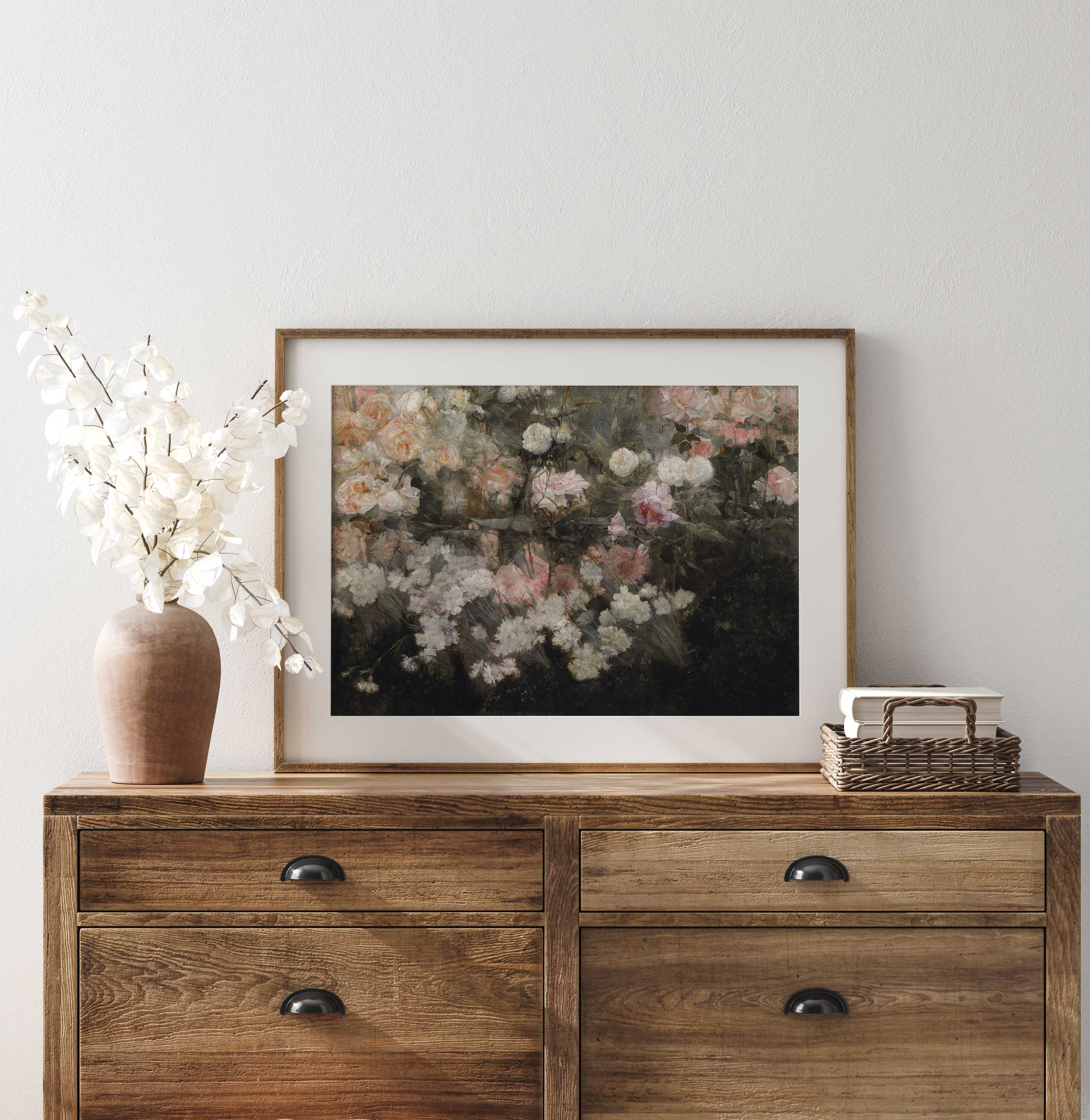 Elegant Pink, White & Peach Roses Garden Wall Art