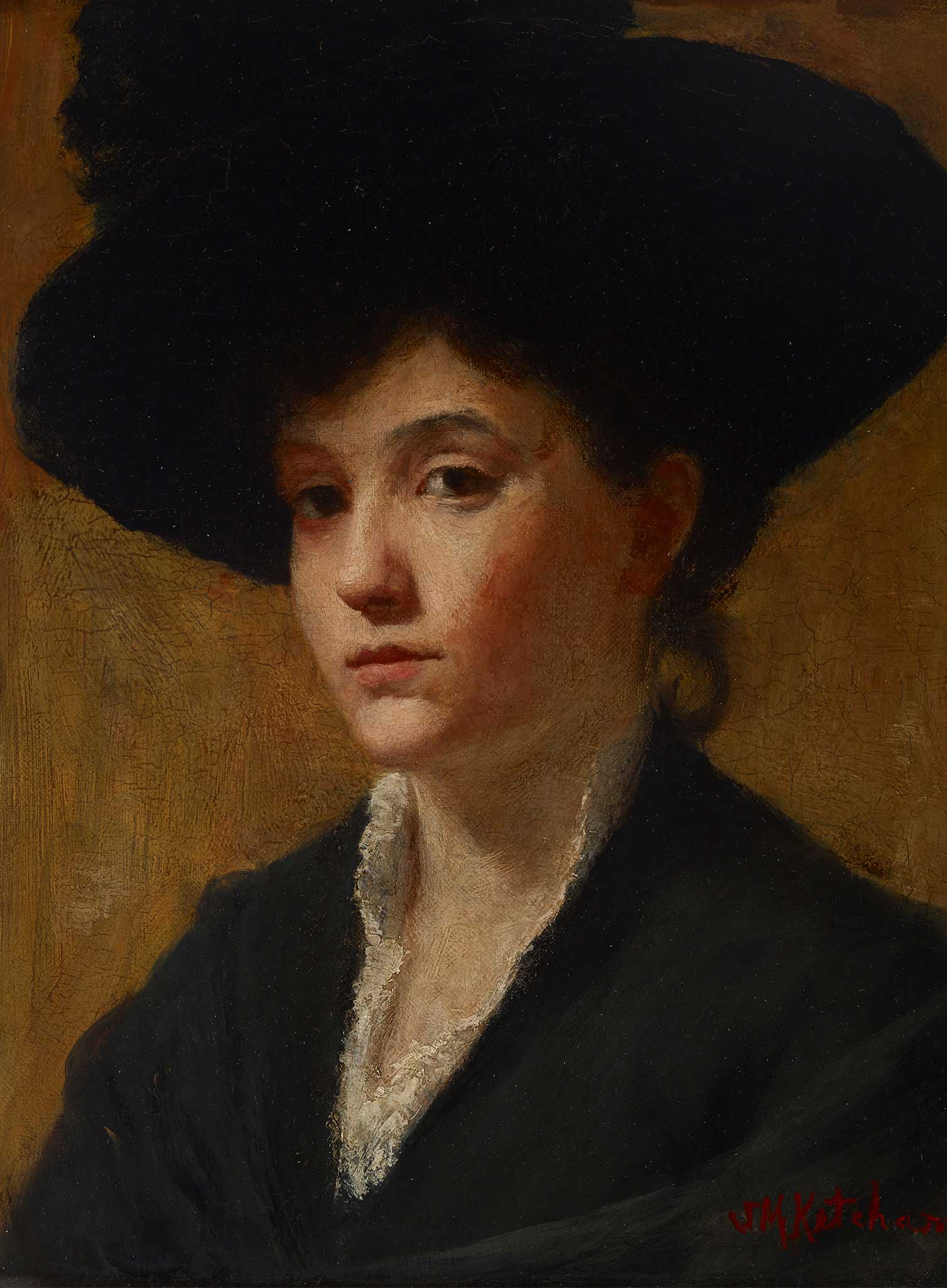 Antique Moody Portrait Print of a Lady with a Hat - Hartsholme Prints