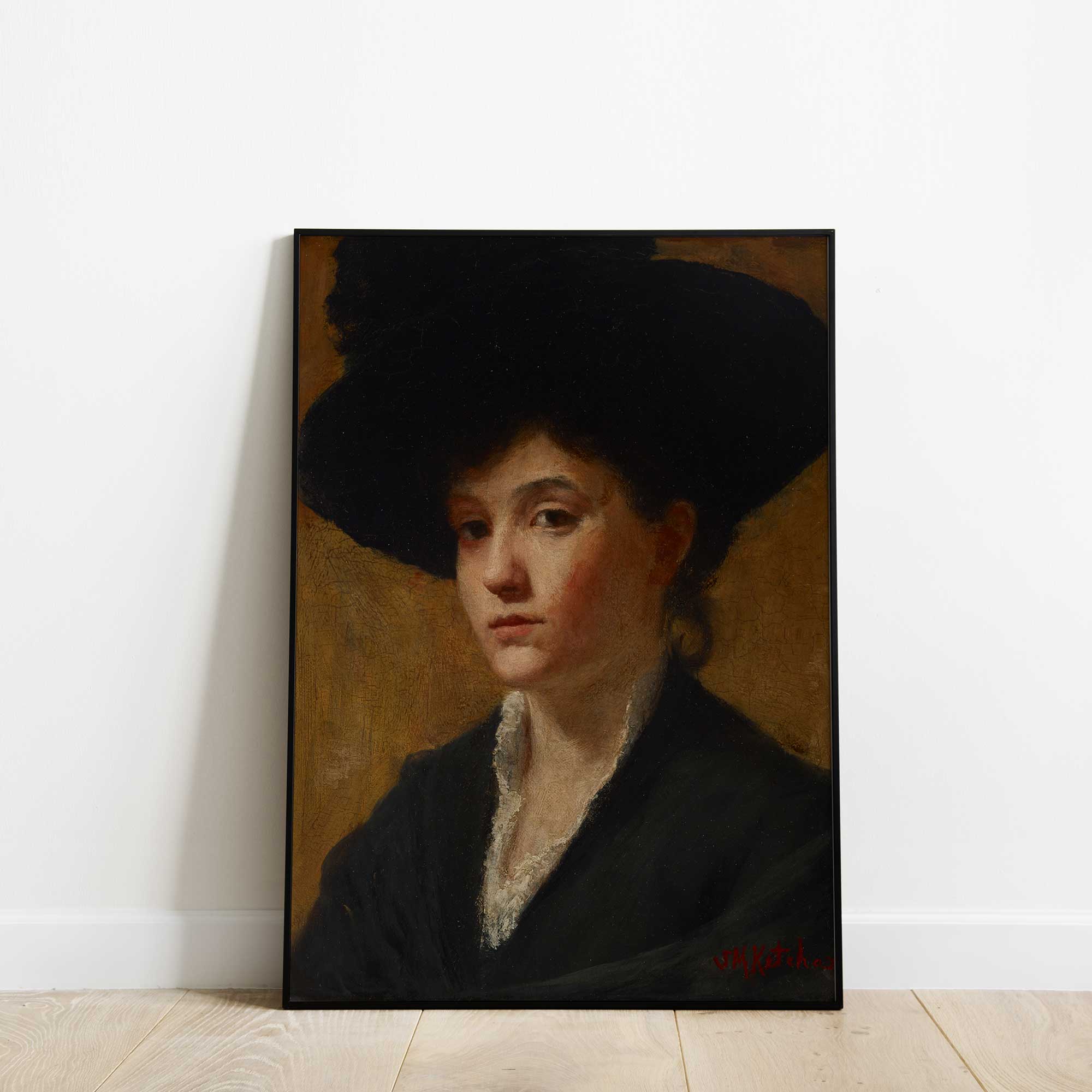 Antique Moody Portrait Print of a Lady with a Hat - Hartsholme Prints