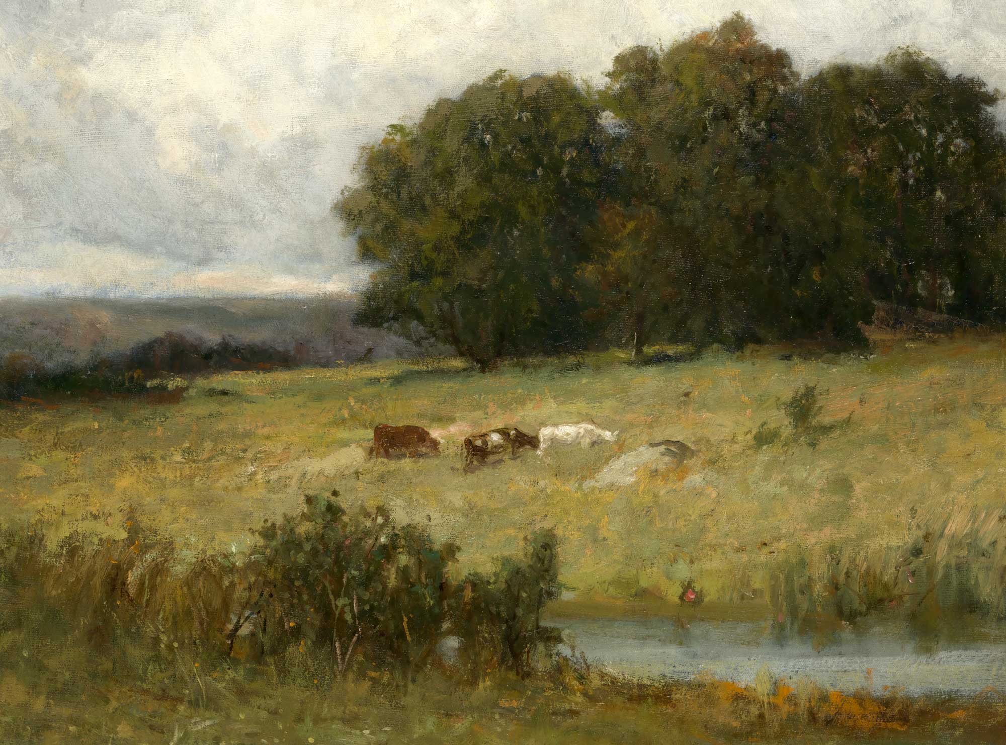 Country Farmhouse Print: Cattle Near Stream - Hartsholme Prints