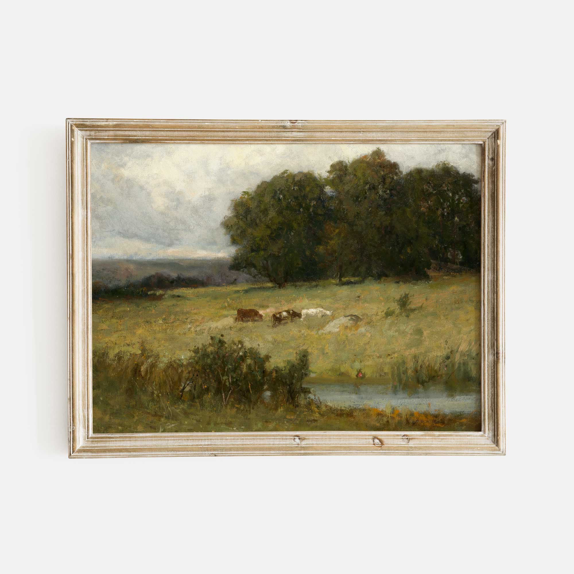 Country Farmhouse Print: Cattle Near Stream - Hartsholme Prints