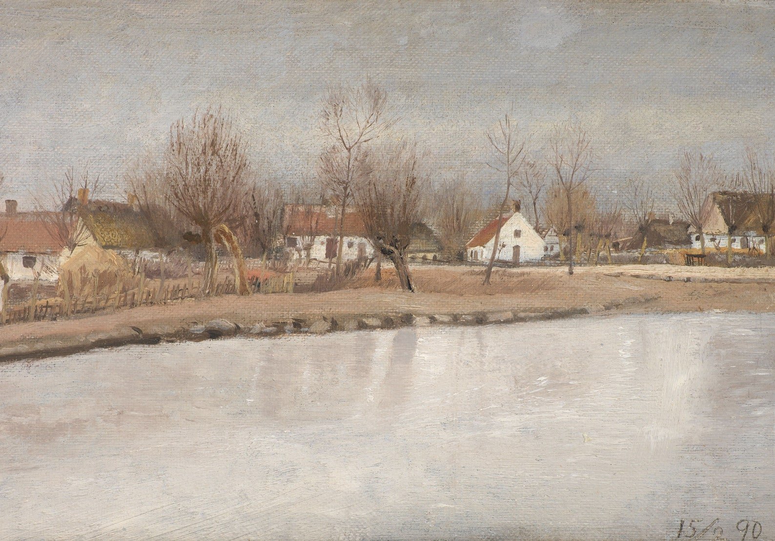 European Village in Winter, Muted Landscape Art Print - Hartsholme Prints