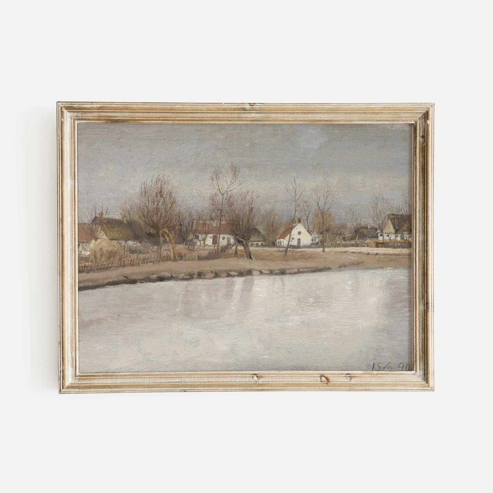European Village in Winter, Muted Landscape Art Print - Hartsholme Prints