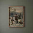 Father and Son Selecting the Perfect Christmas Tree, Winter Landscape Print - Hartsholme Prints