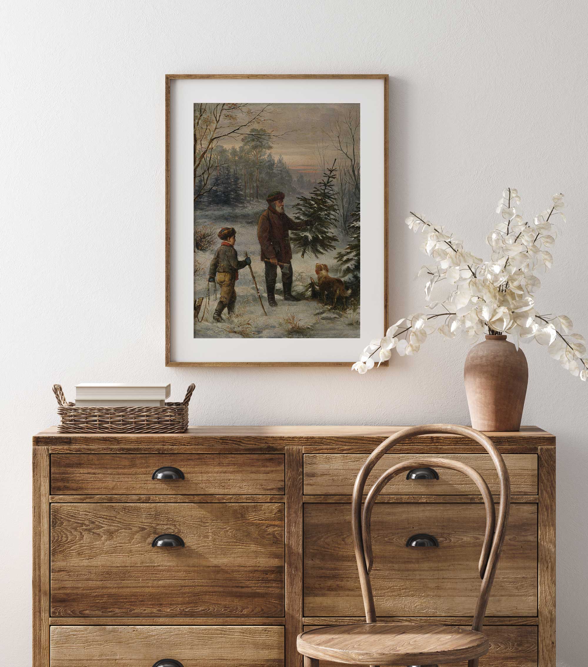 Father and Son Selecting the Perfect Christmas Tree, Winter Landscape Print - Hartsholme Prints