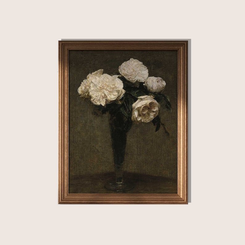 French Dark Moody Roses in Vase Painting - Hartsholme Prints