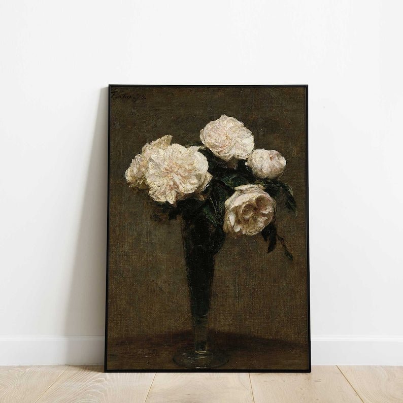 French Dark Moody Roses in Vase Painting - Hartsholme Prints