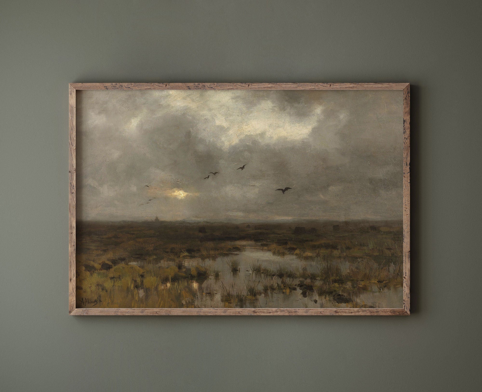 Gloomy Evening Marsh Vintage Rustic Landscape Print - Hartsholme Prints