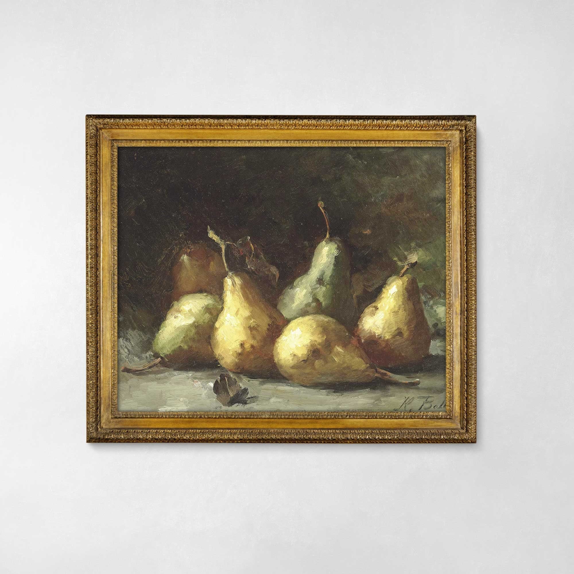 Moody Pear Still Life, Vintage Farmhouse Kitchen Art - Hartsholme Prints