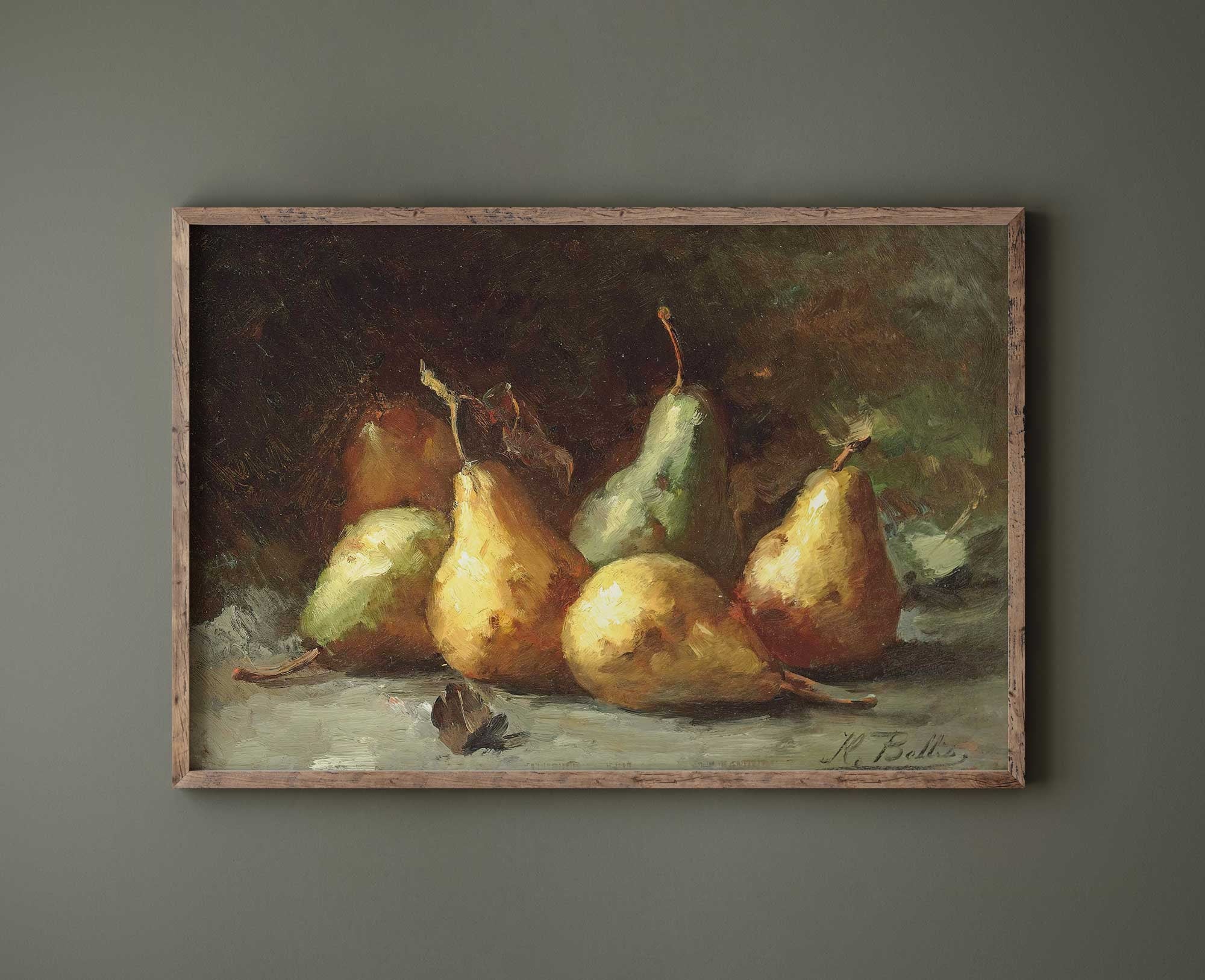 Moody Pear Still Life, Vintage Farmhouse Kitchen Art - Hartsholme Prints