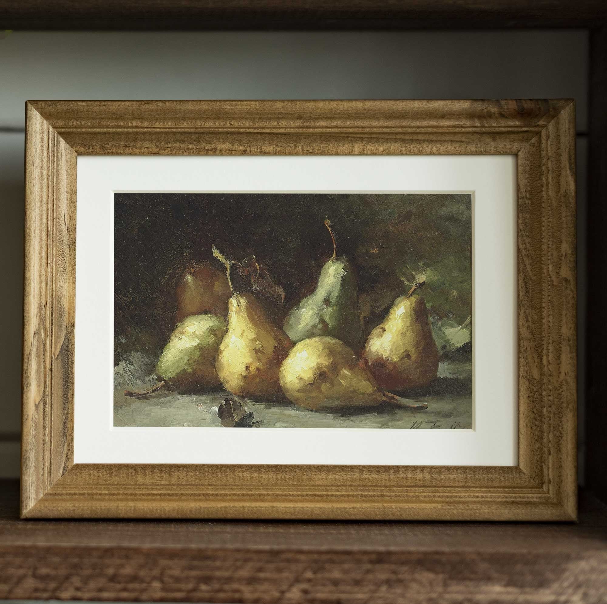 Moody Pear Still Life, Vintage Farmhouse Kitchen Art - Hartsholme Prints