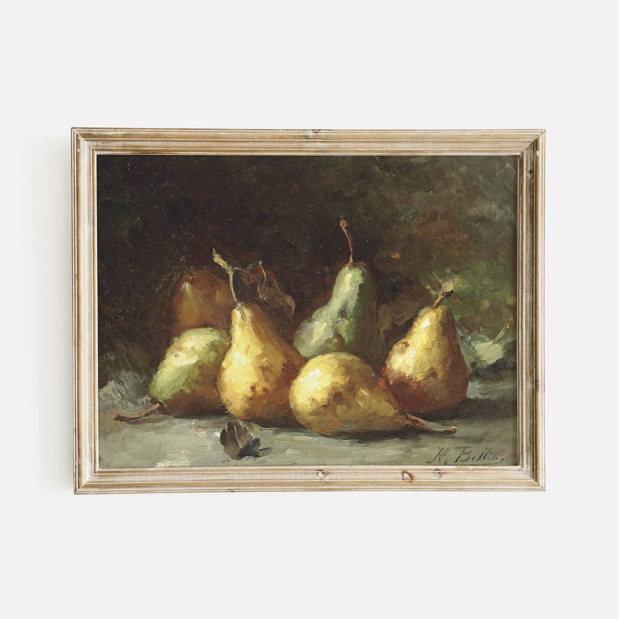 Moody Pear Still Life, Vintage Farmhouse Kitchen Art - Hartsholme Prints