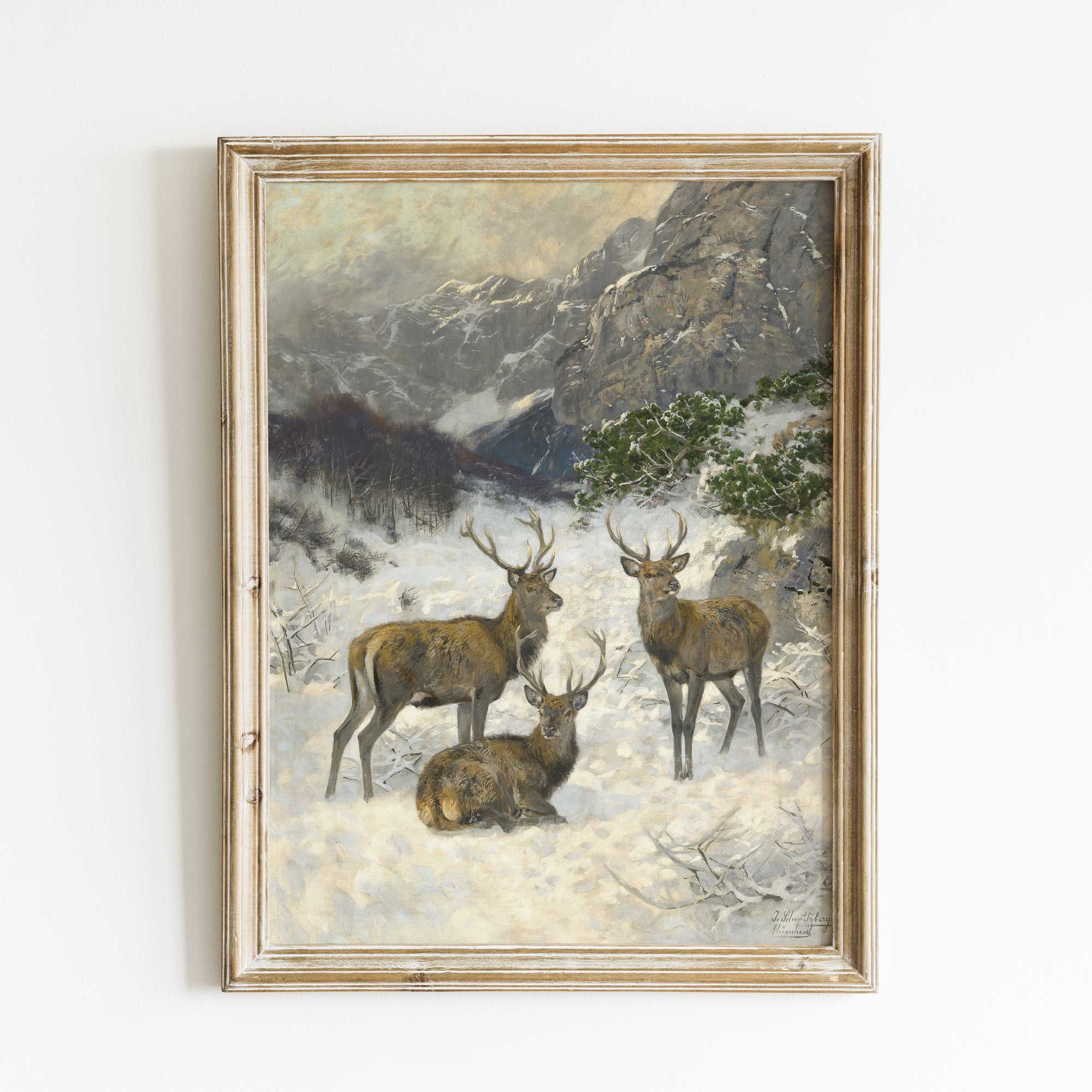 Mountain Deer Winter Landscape Print - Hartsholme Prints