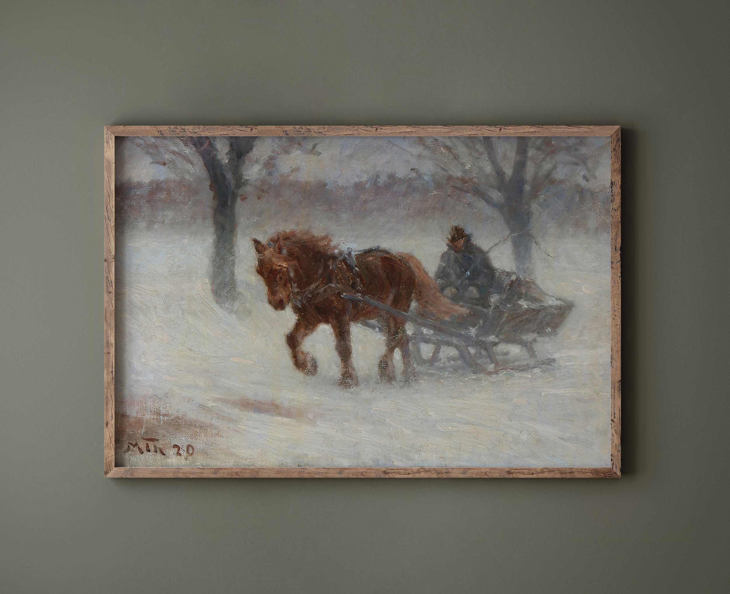 Rustic Winter Sled Ride - Antique Horse and Sleigh Art Print - Hartsholme Prints