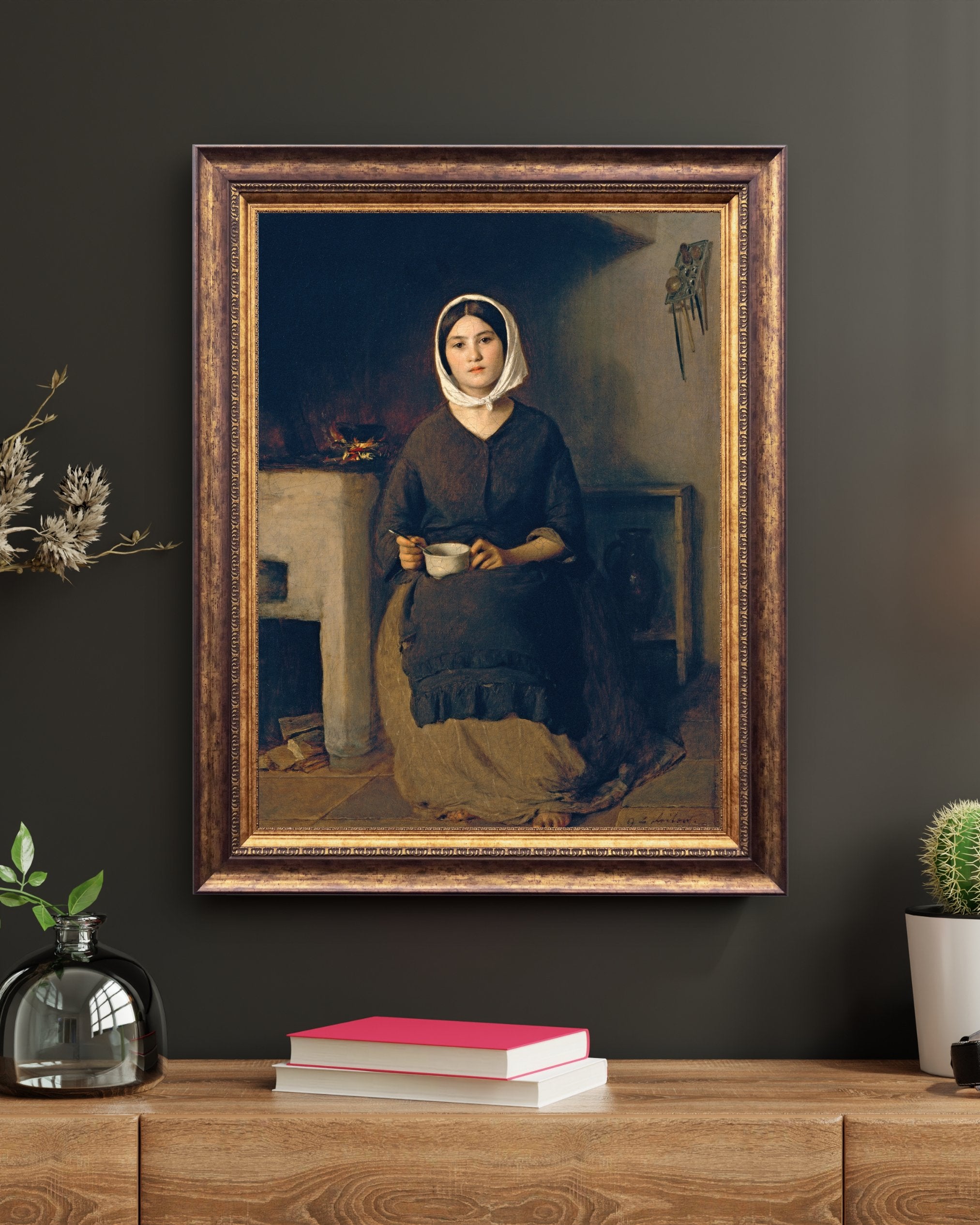 Seated woman in a Farm Kitchen, Country Female Portrait Print - Hartsholme Prints