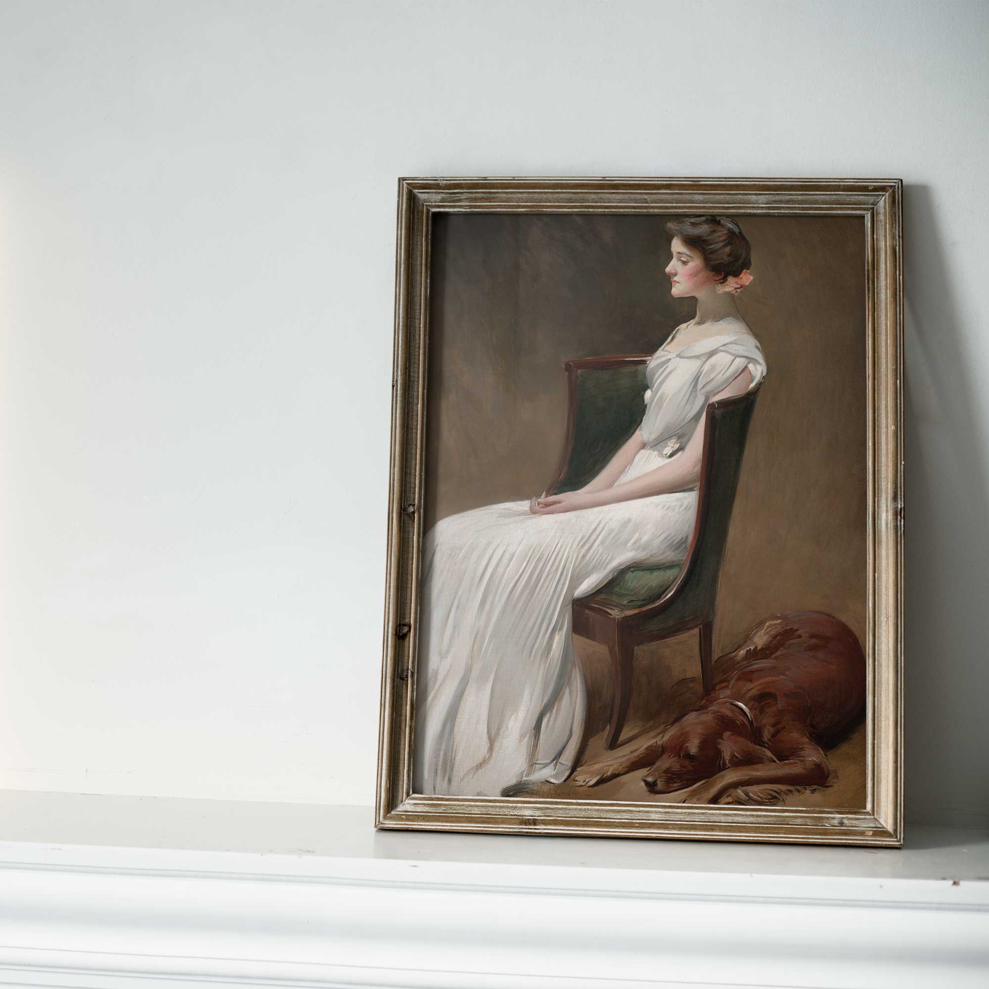 Victorian Lady with Dog: Vintage Oil Painting Print - Hartsholme Prints