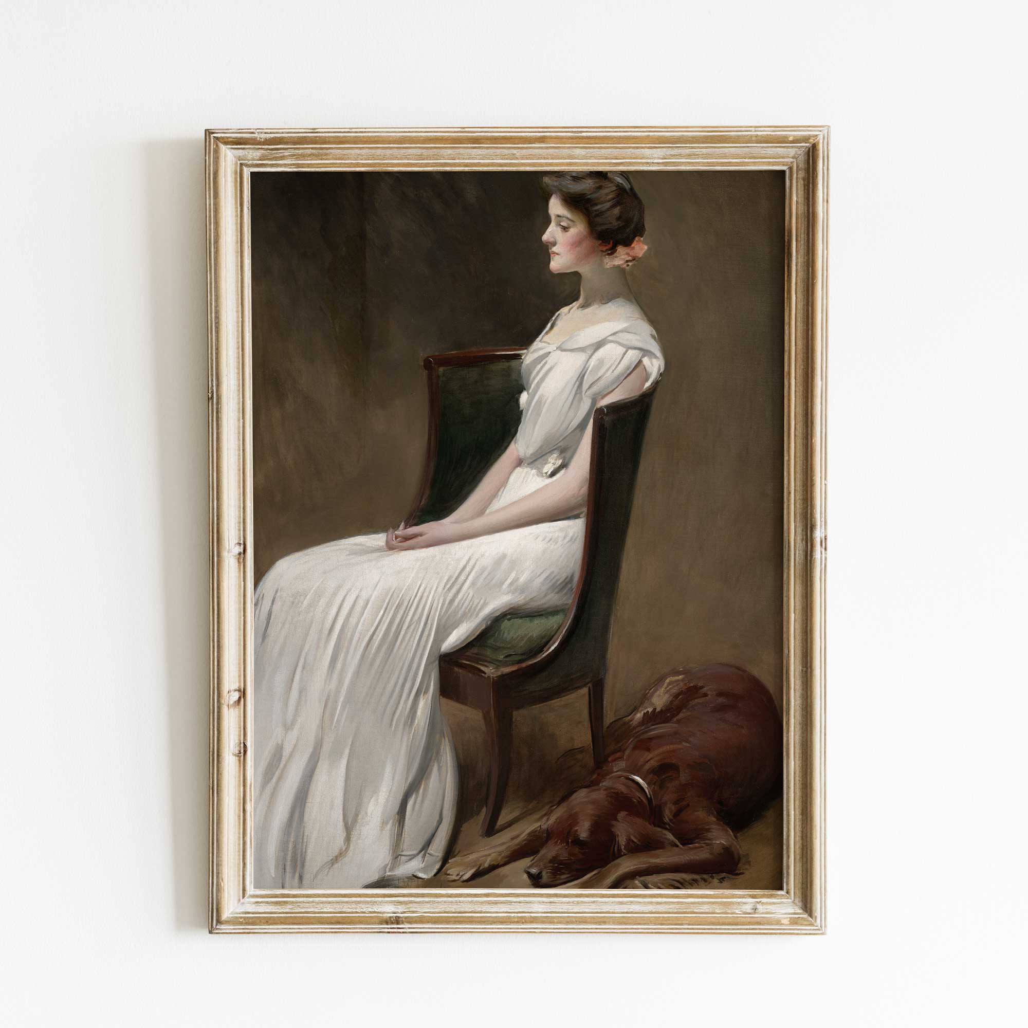 Victorian Lady with Dog: Vintage Oil Painting Print - Hartsholme Prints