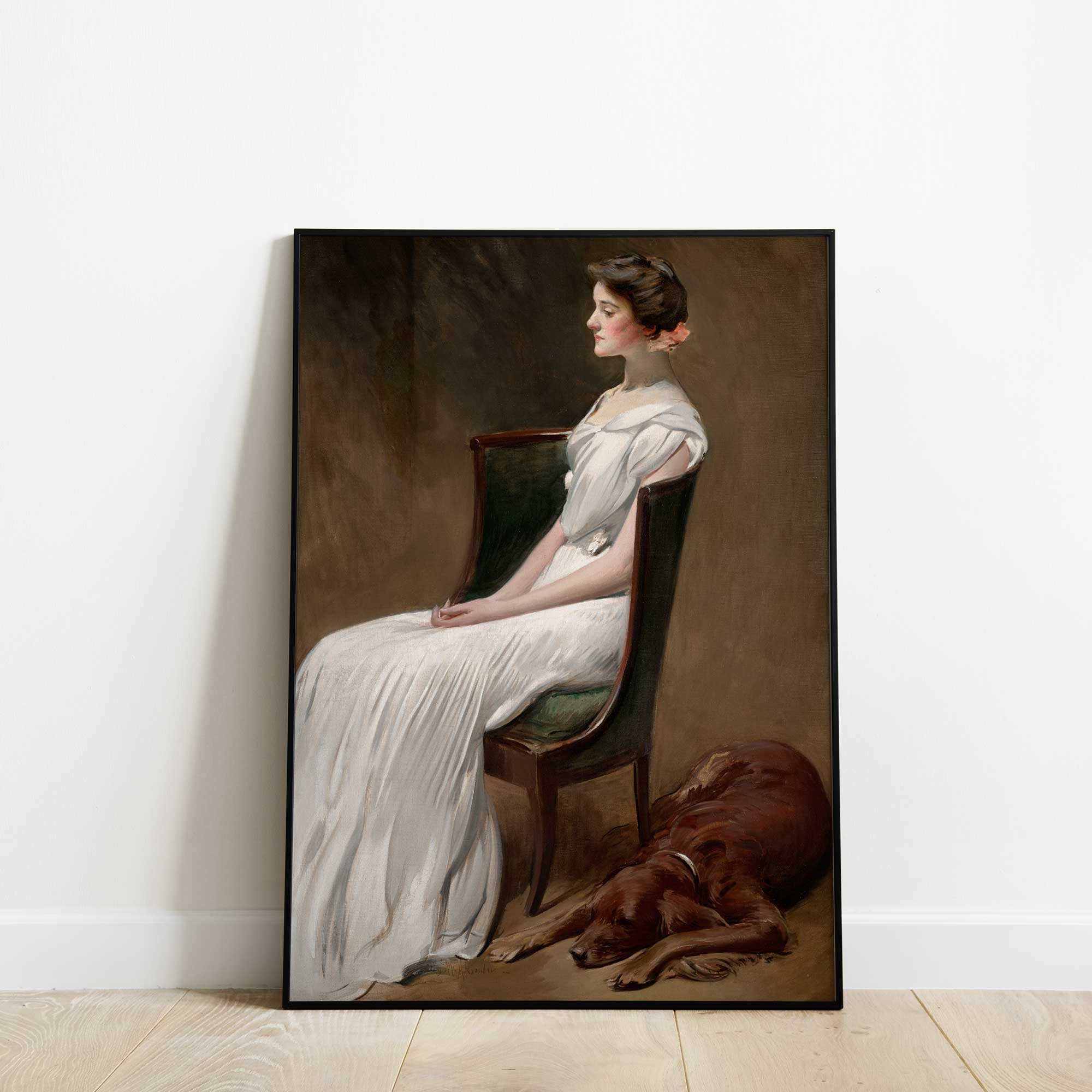 Victorian Lady with Dog: Vintage Oil Painting Print - Hartsholme Prints