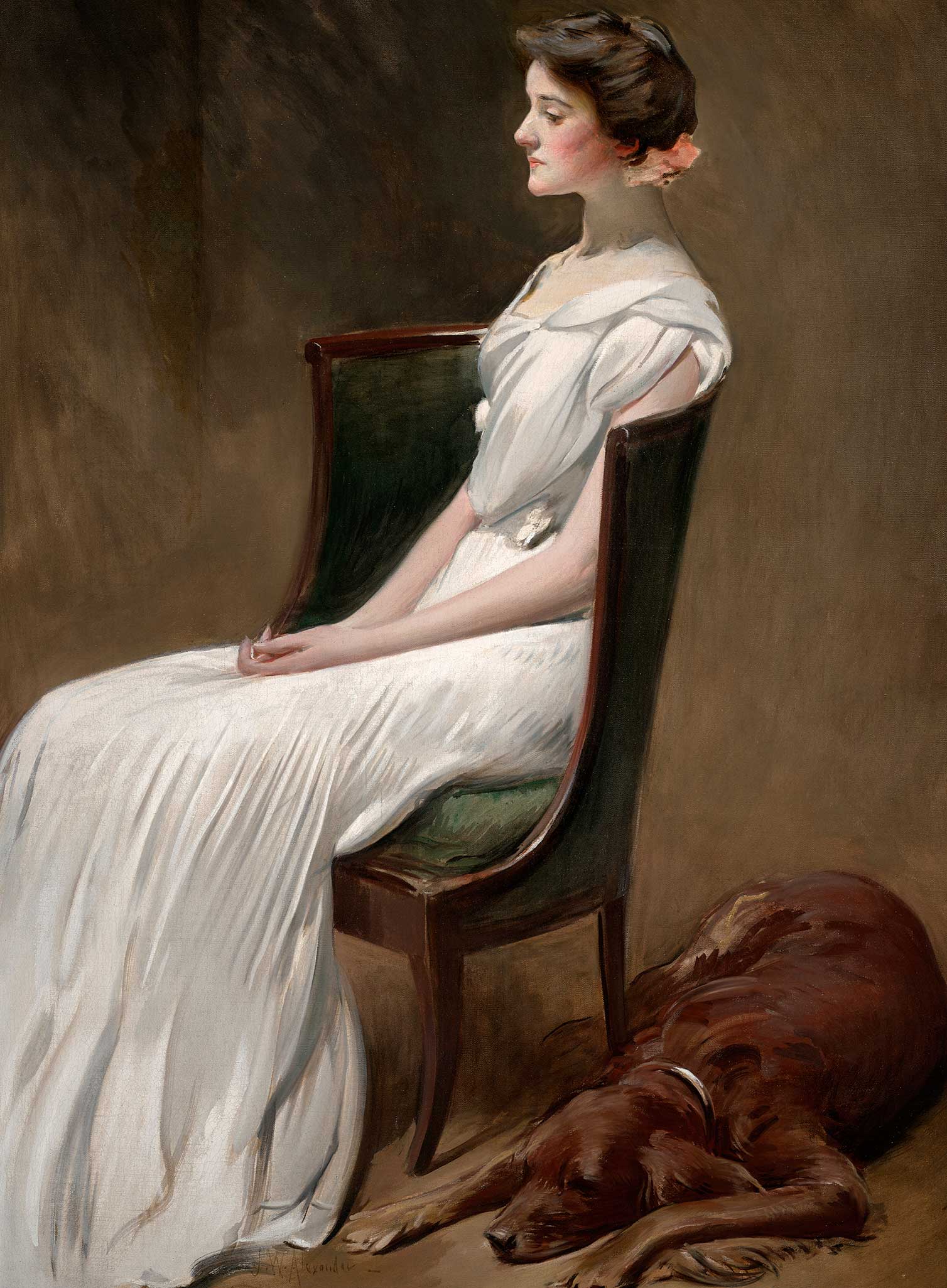 Victorian Lady with Dog: Vintage Oil Painting Print - Hartsholme Prints