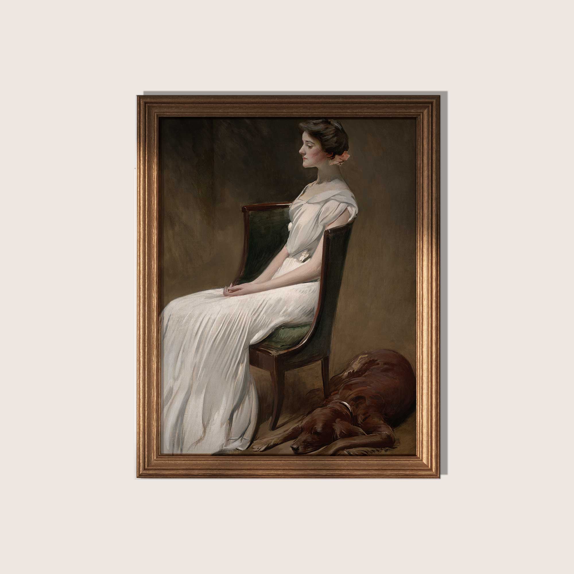 Victorian Lady with Dog: Vintage Oil Painting Print - Hartsholme Prints