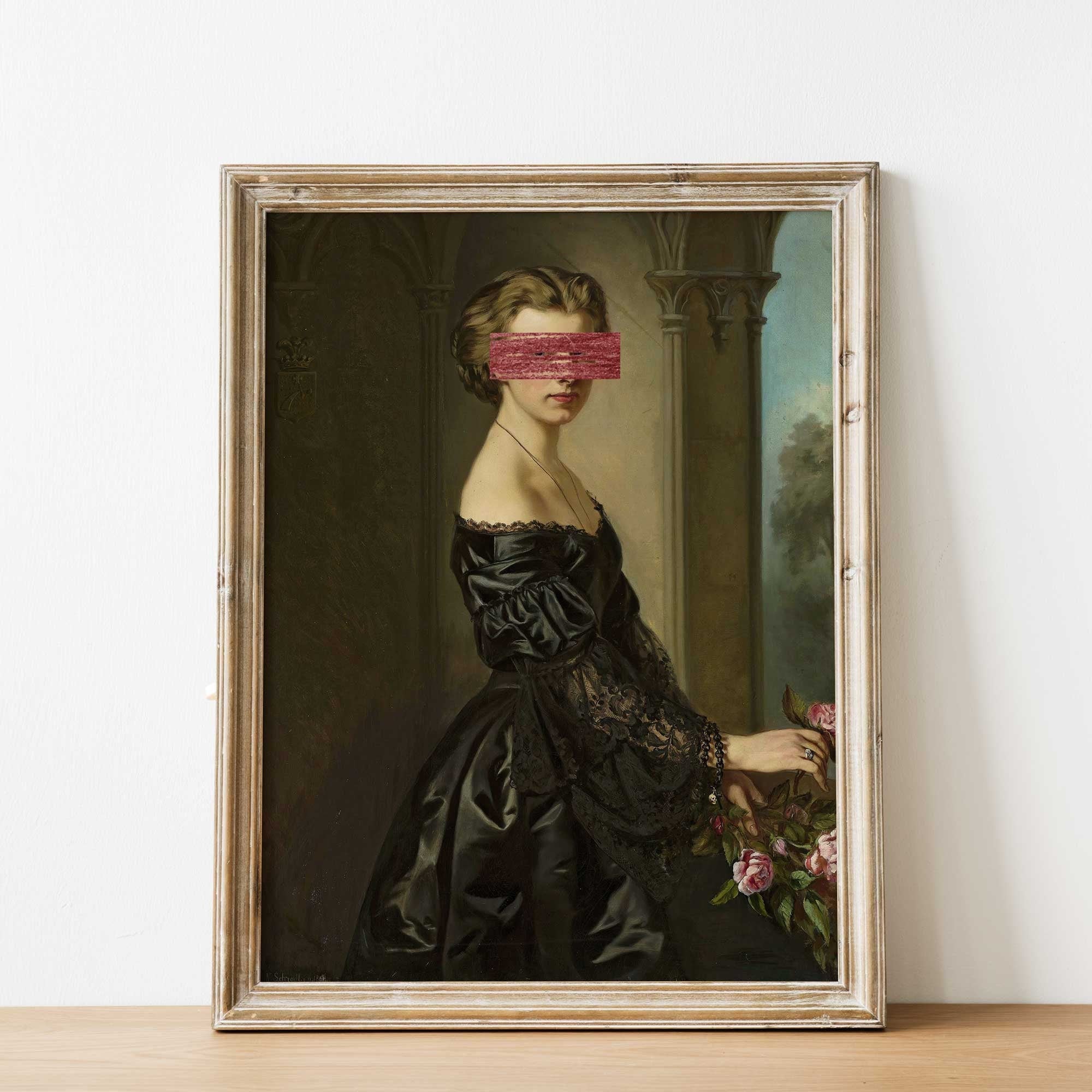 Vintage Altered Portrait Print, Young Woman With Roses - Hartsholme Prints