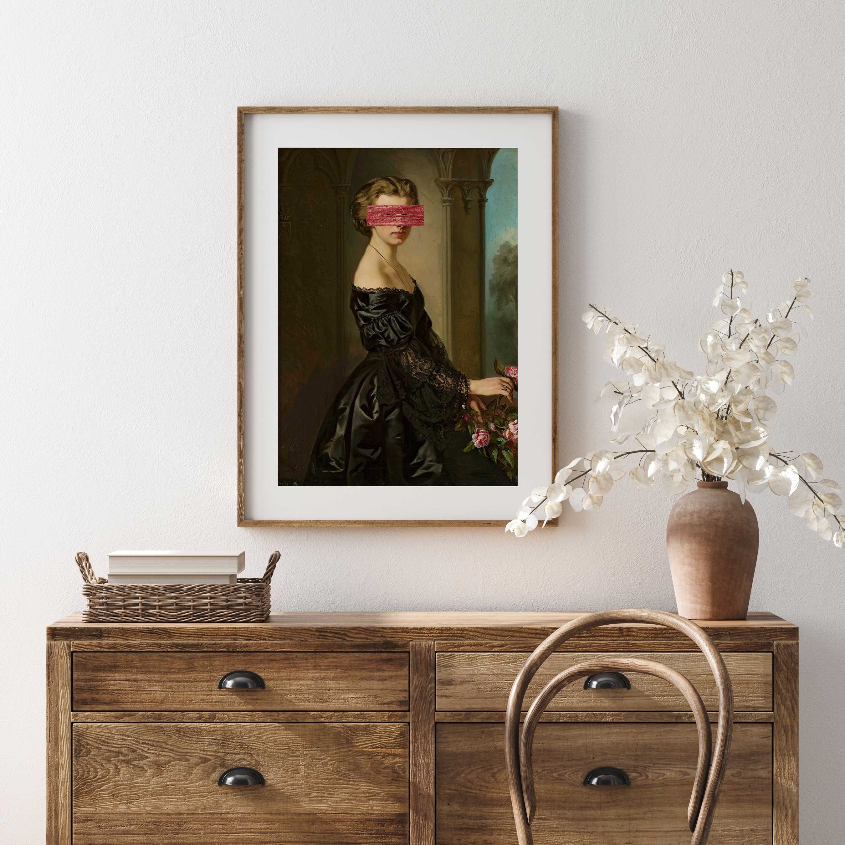 Vintage Altered Portrait Print, Young Woman With Roses - Hartsholme Prints