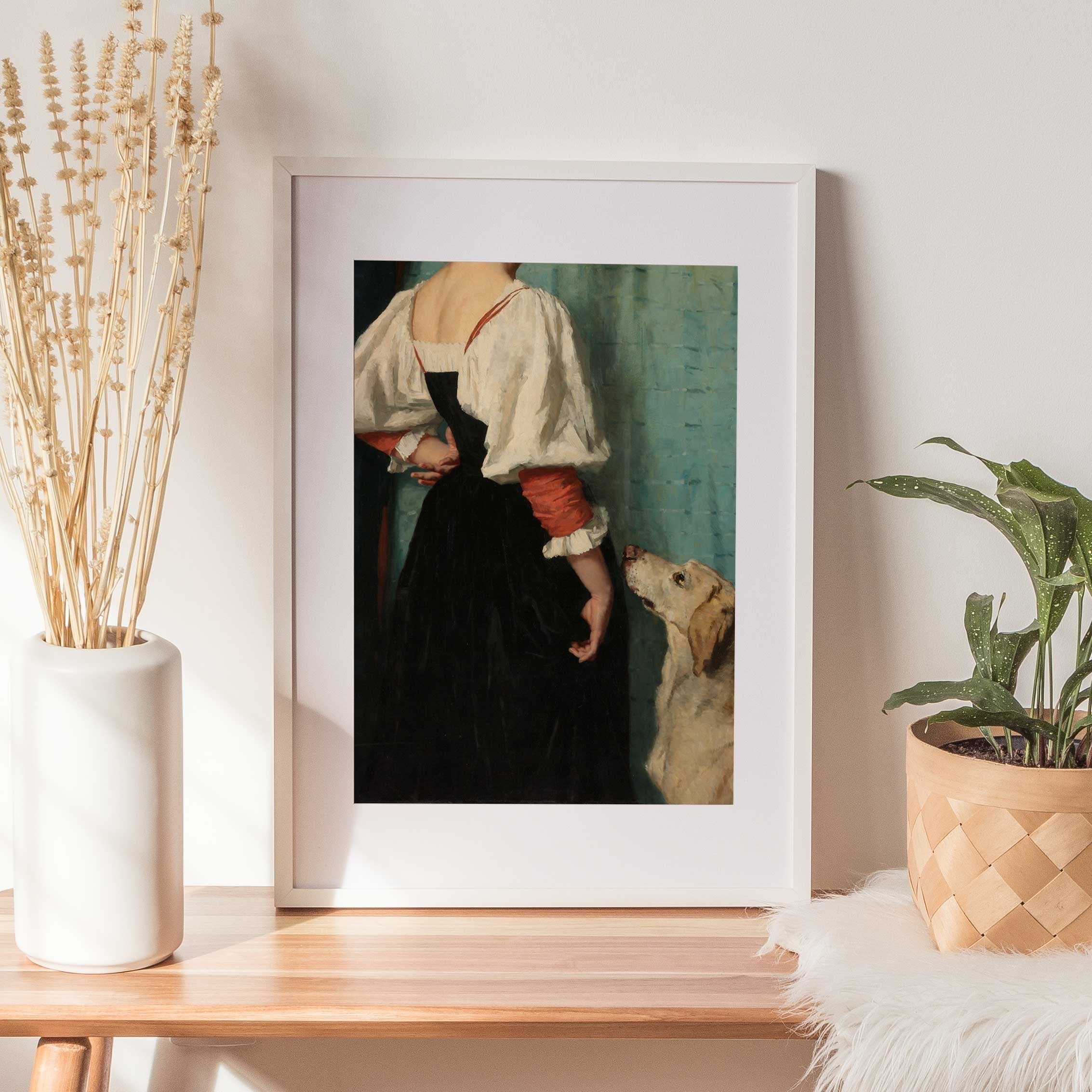 Vintage Altered Portrait Print, Young Woman with the Dog - Hartsholme Prints