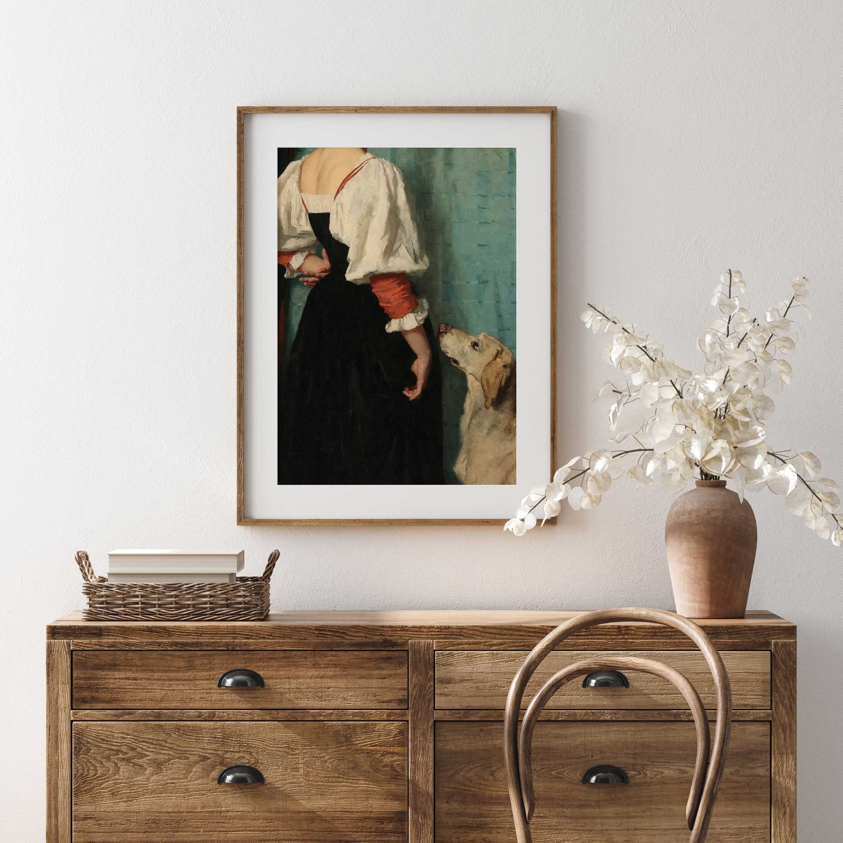 Vintage Altered Portrait Print, Young Woman with the Dog - Hartsholme Prints