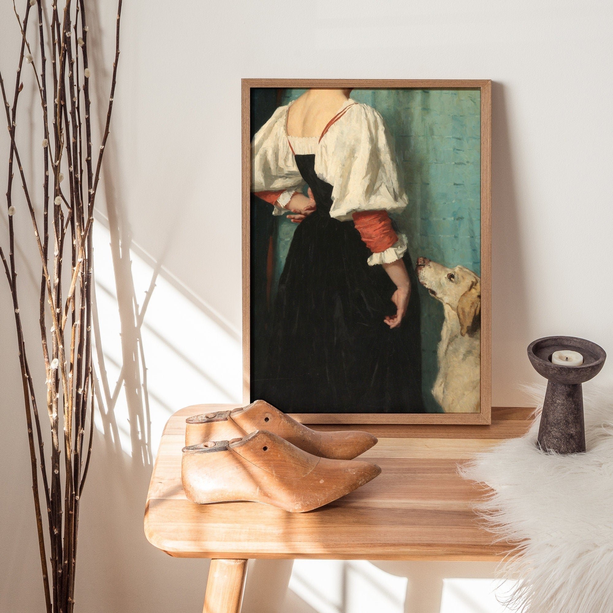 Vintage Altered Portrait Print, Young Woman with the Dog - Hartsholme Prints