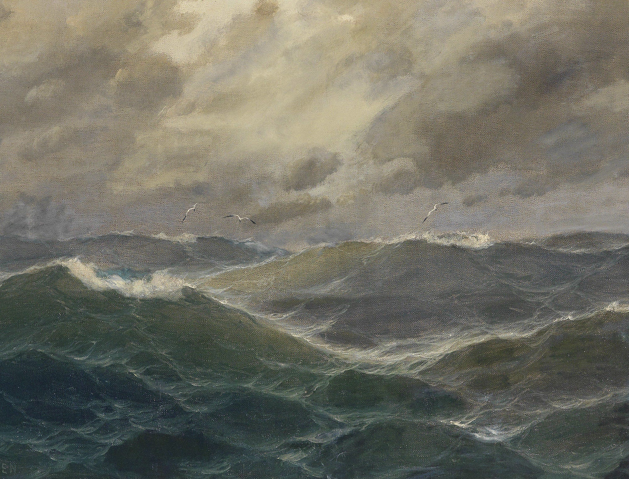Vintage Coastal Landscape Print: Choppy Sea - Hartsholme Prints